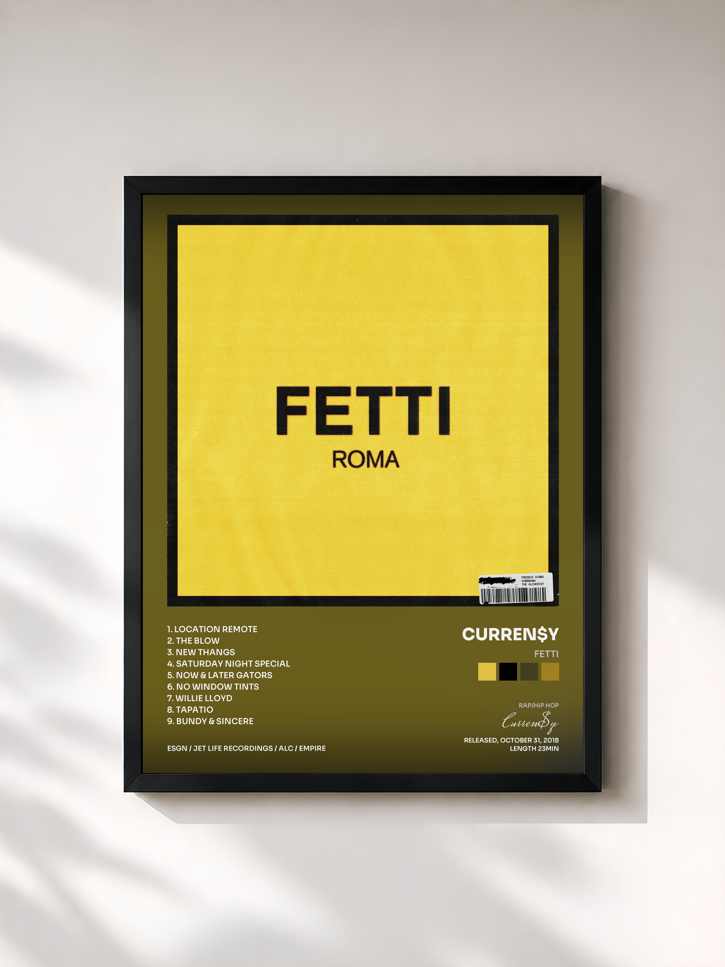 #noir Tableau de l'album Fetti de Curren$y, cadre noir, imprimé et encadré en France