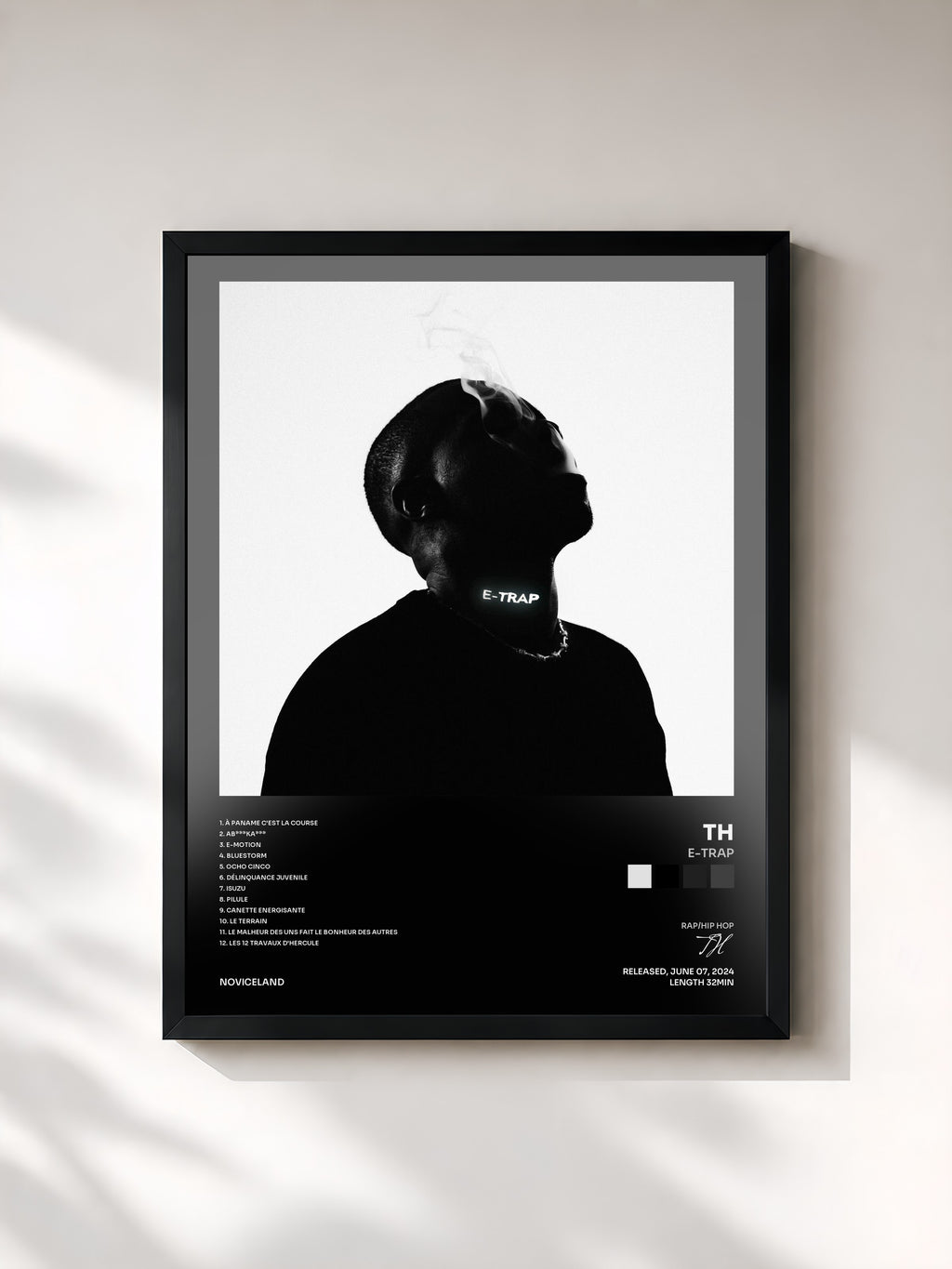 #noir Tableau de l'album E-TRAP de TH, cadre noir, imprimé et encadré en France
