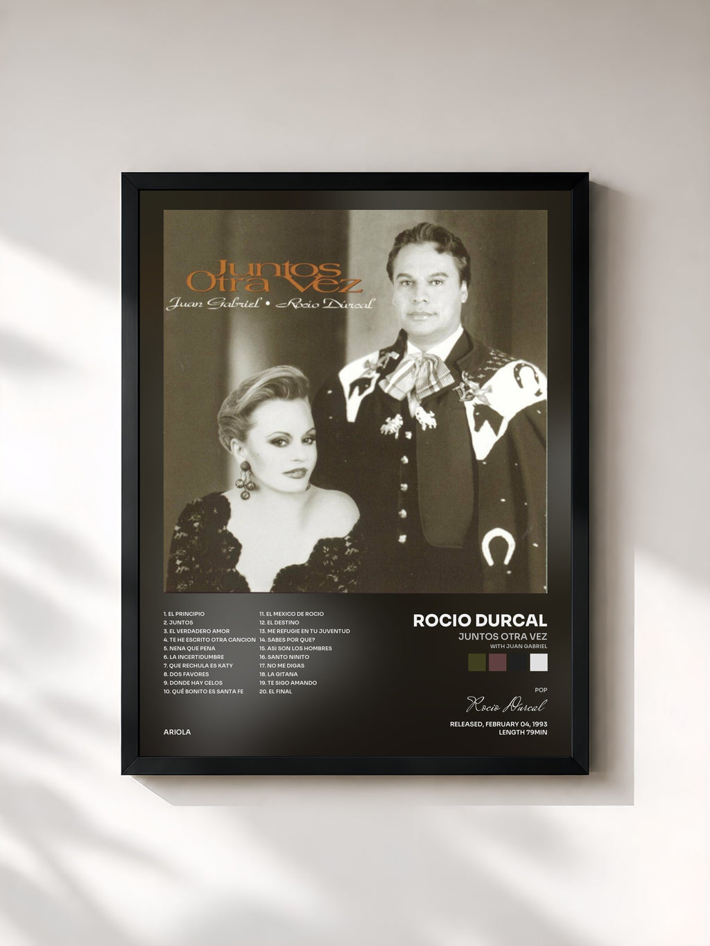 #noir Tableau de l'album Juntos Otra Vez (with Juan Gabriel) de Rocio Durcal, cadre noir, imprimé et encadré en France