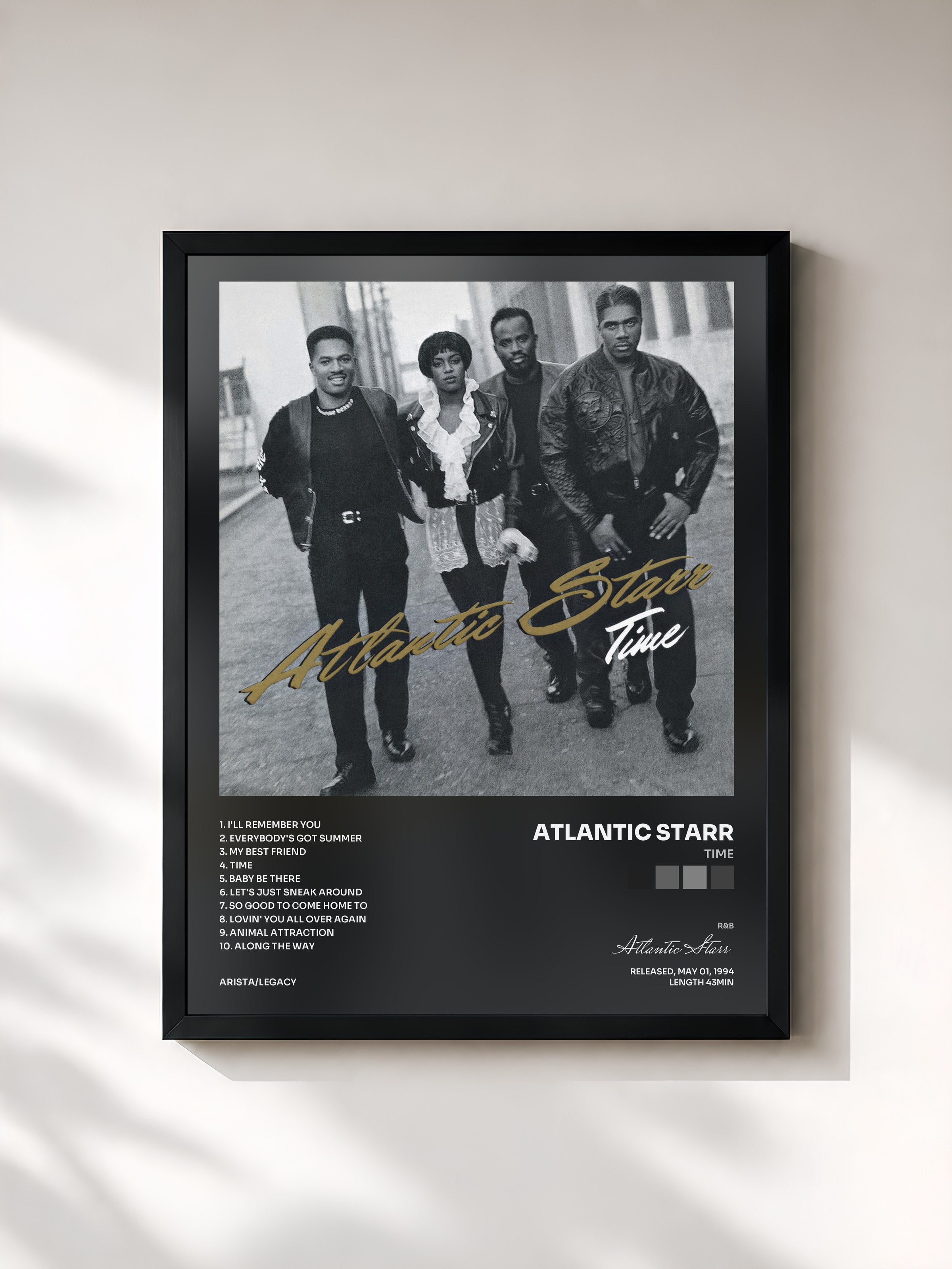 #noir Tableau de l'album Time de Atlantic Starr, cadre noir, imprimé et encadré en France