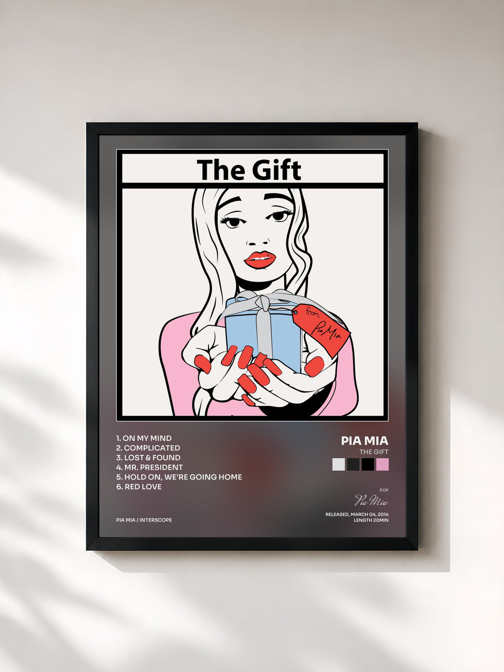 #noir Tableau de l'album The Gift de Pia Mia, cadre noir, imprimé et encadré en France