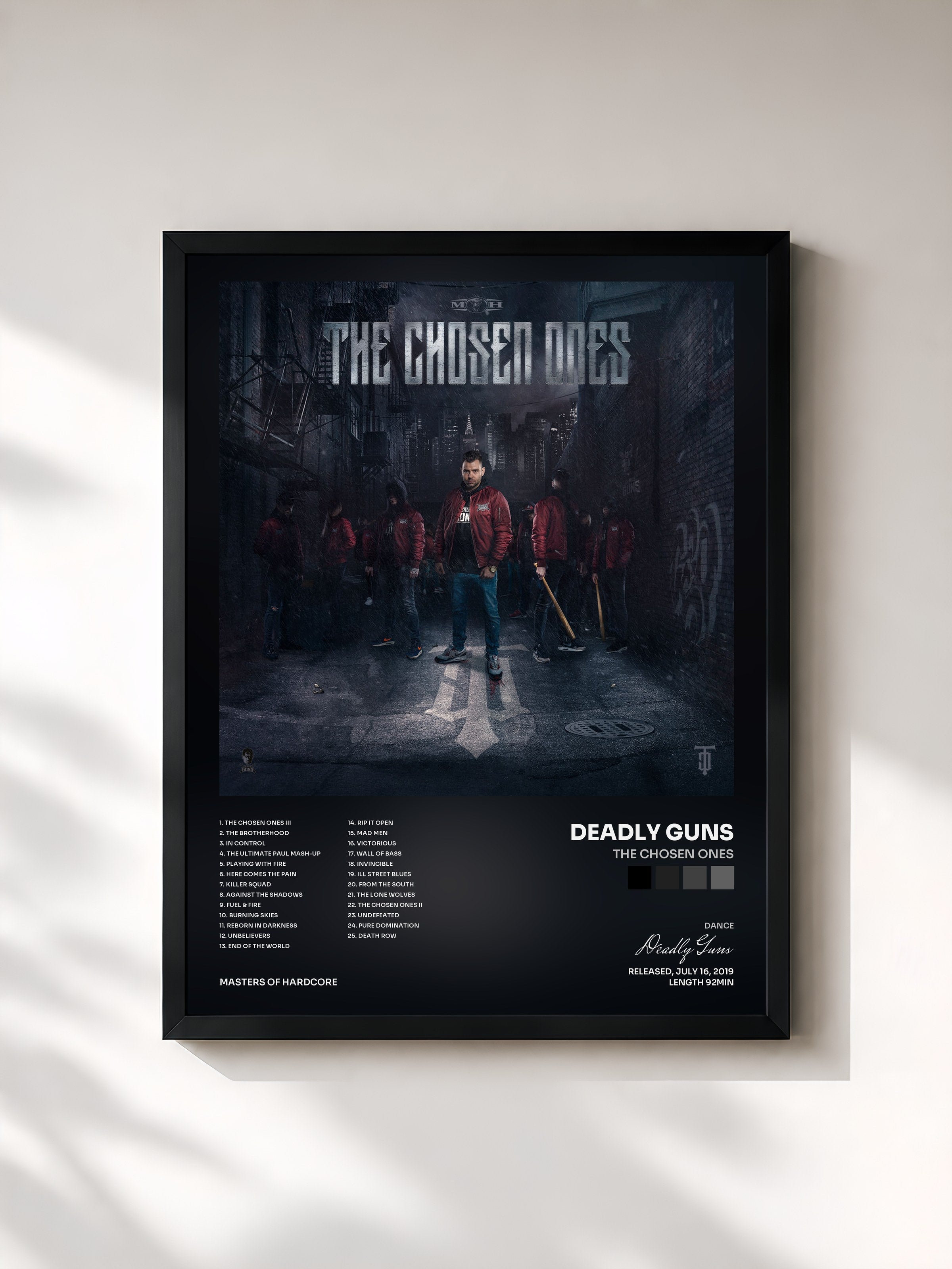#noir Tableau de l'album The Chosen Ones de Deadly Guns, cadre noir, imprimé et encadré en France