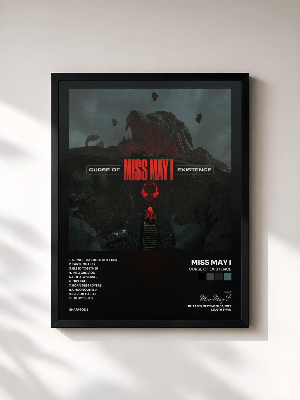 #noir Tableau de l'album Curse Of Existence de Miss May I, cadre noir, imprimé et encadré en France