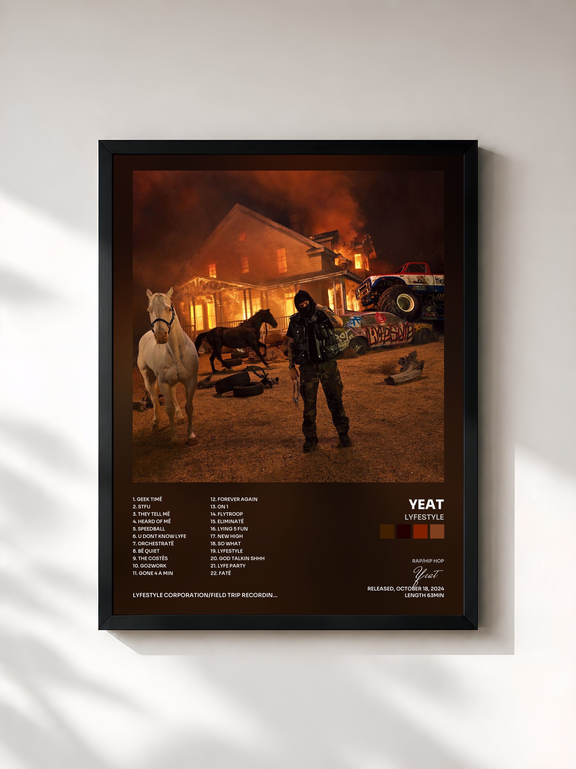 #noir Tableau de l'album LYFESTYLE de Yeat, cadre noir, imprimé et encadré en France