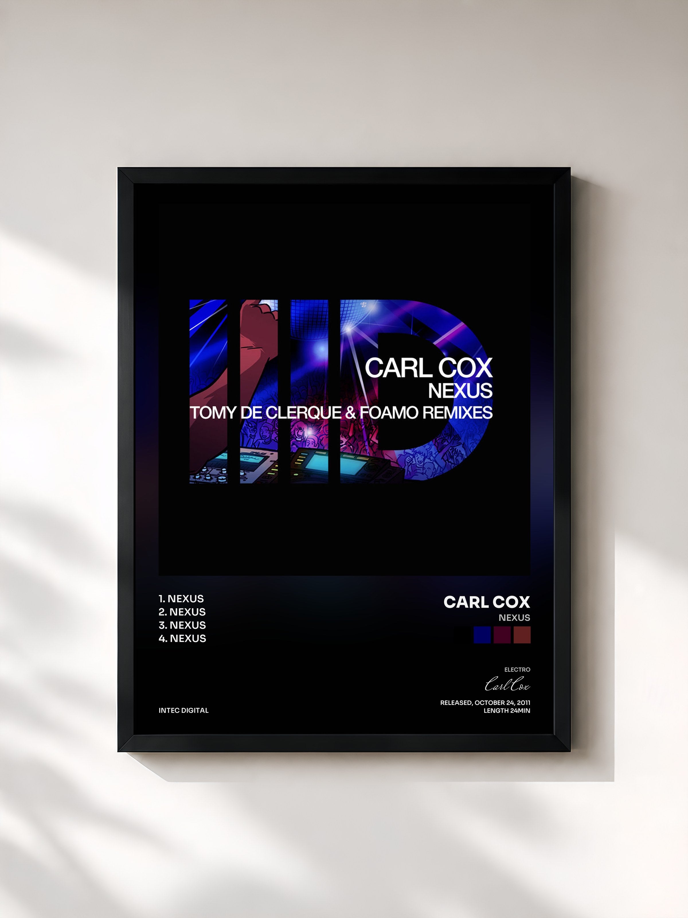 #noir Tableau de l'album Nexus de Carl Cox, cadre noir, imprimé et encadré en France