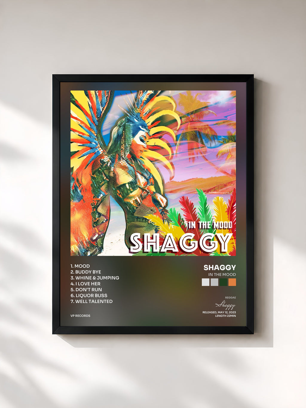 #noir Tableau de l'album In The Mood de Shaggy, cadre noir, imprimé et encadré en France