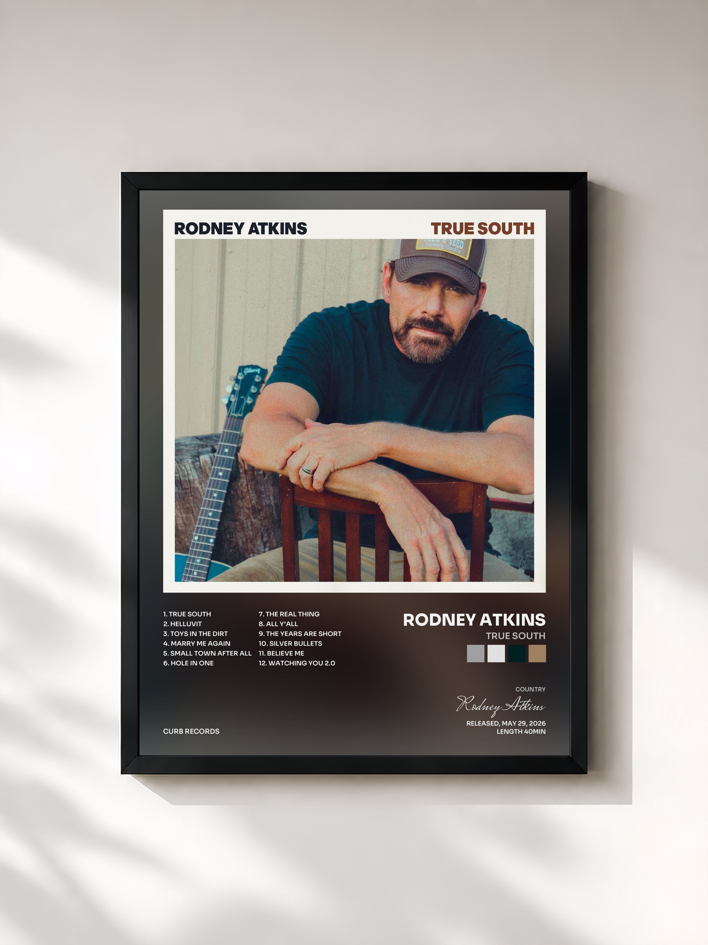 #noir Tableau de l'album True South de Rodney Atkins, cadre noir, imprimé et encadré en France