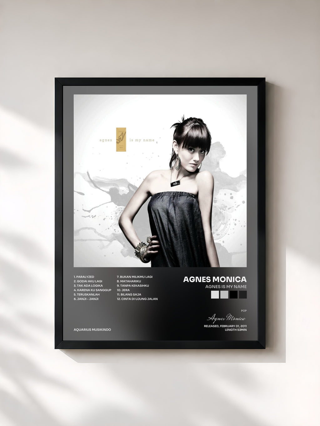 #noir Tableau de l'album Agnes Is My Name de Agnes Monica, cadre noir, imprimé et encadré en France
