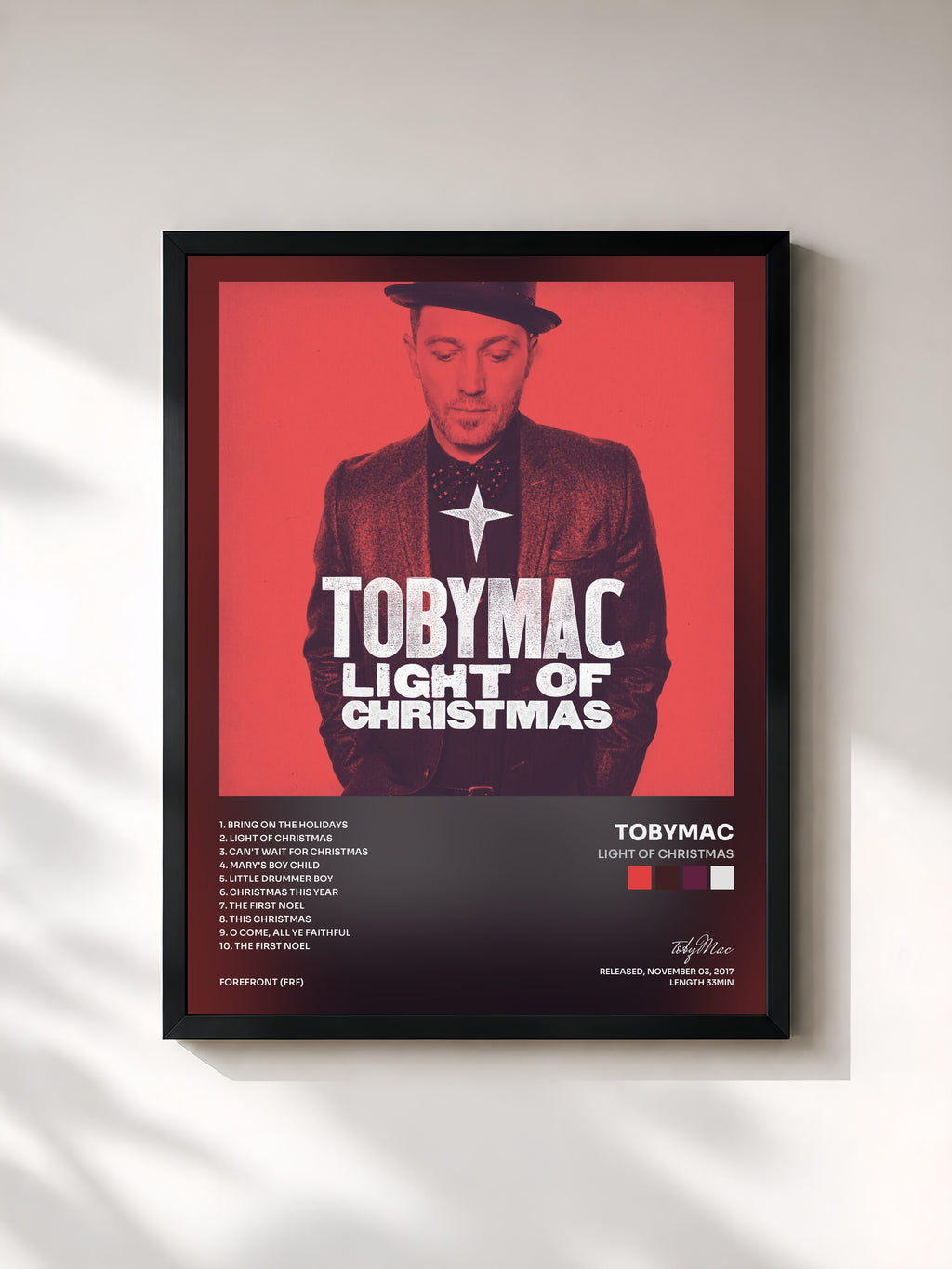 #noir Tableau de l'album Light Of Christmas de tobyMac, cadre noir, imprimé et encadré en France