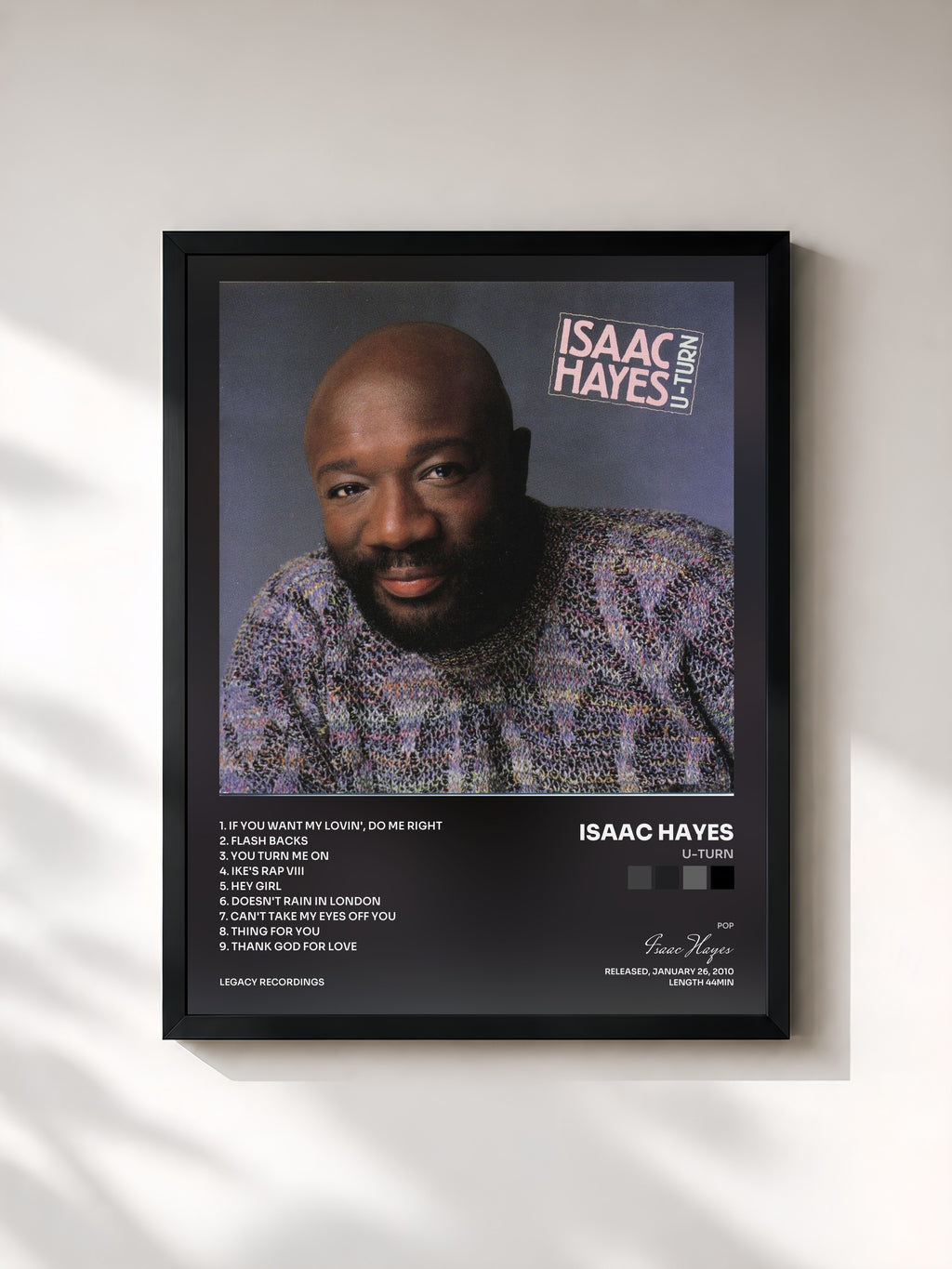 #noir Tableau de l'album U-Turn de Isaac Hayes, cadre noir, imprimé et encadré en France