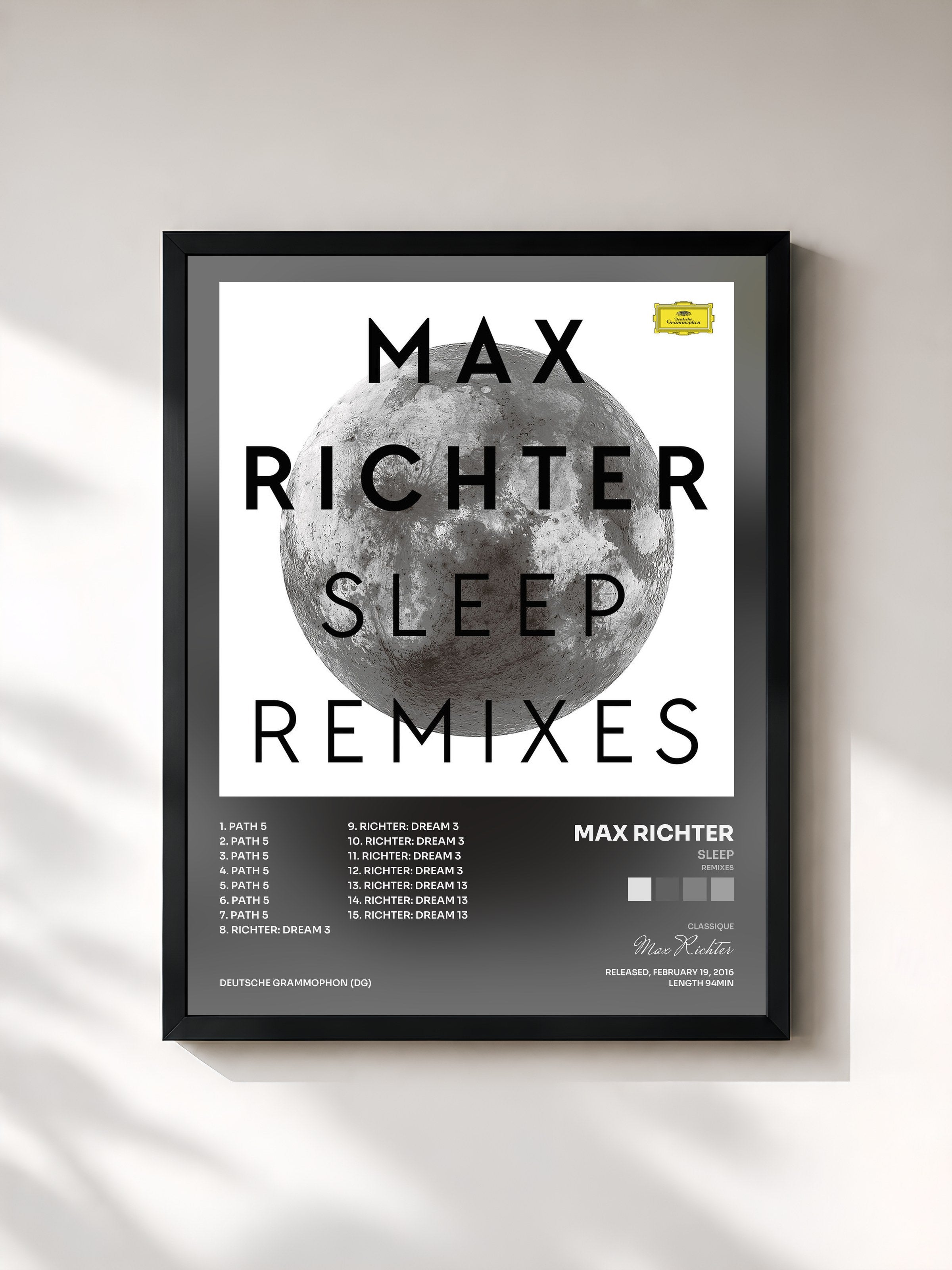 #noir Tableau de l'album Sleep (Remixes) de Max Richter, cadre noir, imprimé et encadré en France