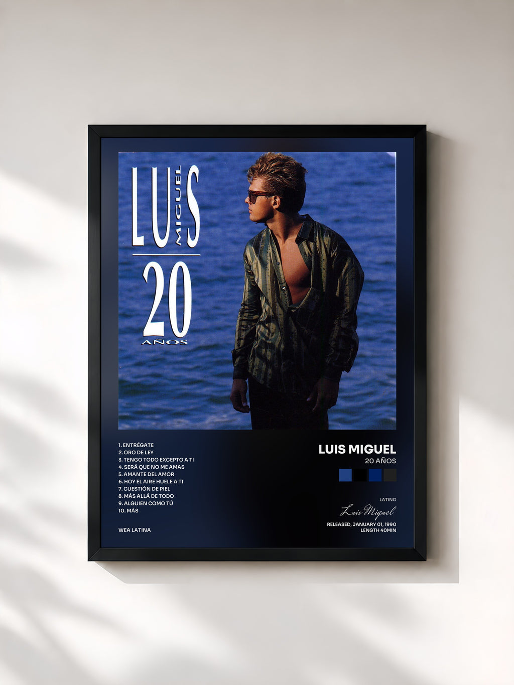 #noir Tableau de l'album 20 Años de Luis Miguel, cadre noir, imprimé et encadré en France