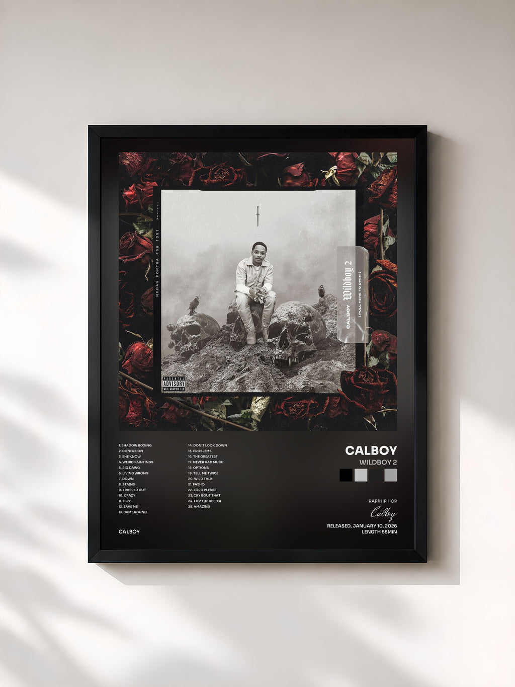 #noir Tableau de l'album Wildboy 2 de Calboy, cadre noir, imprimé et encadré en France
