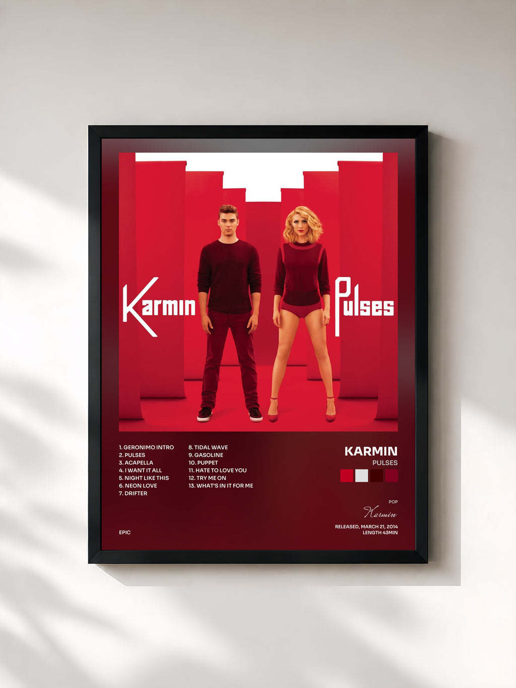 #noir Tableau de l'album Pulses de Karmin, cadre noir, imprimé et encadré en France