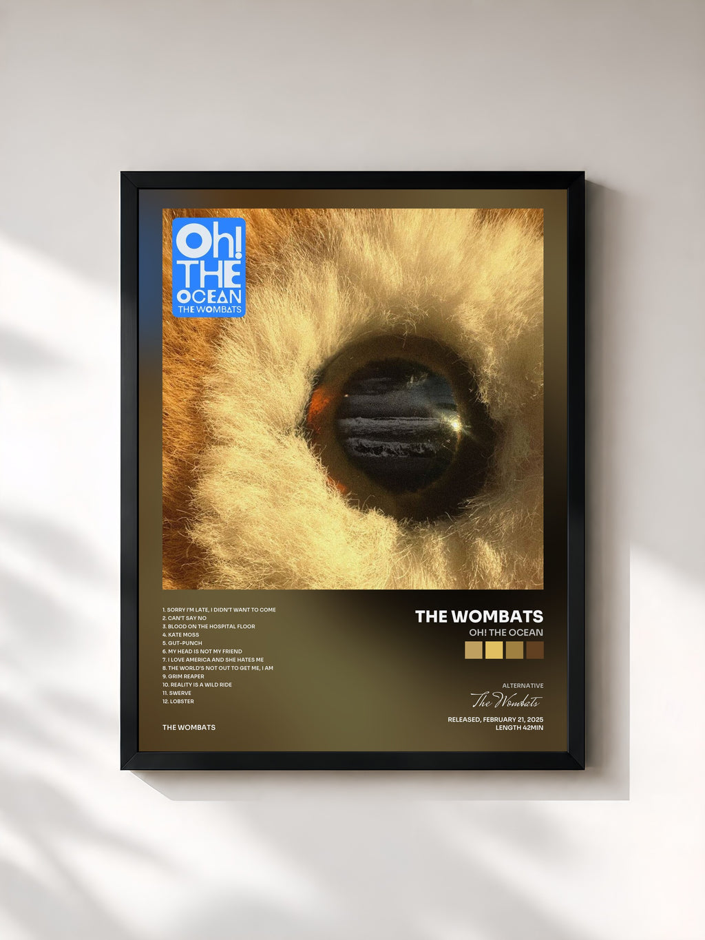 #noir Tableau de l'album Oh! The Ocean de The Wombats, cadre noir, imprimé et encadré en France
