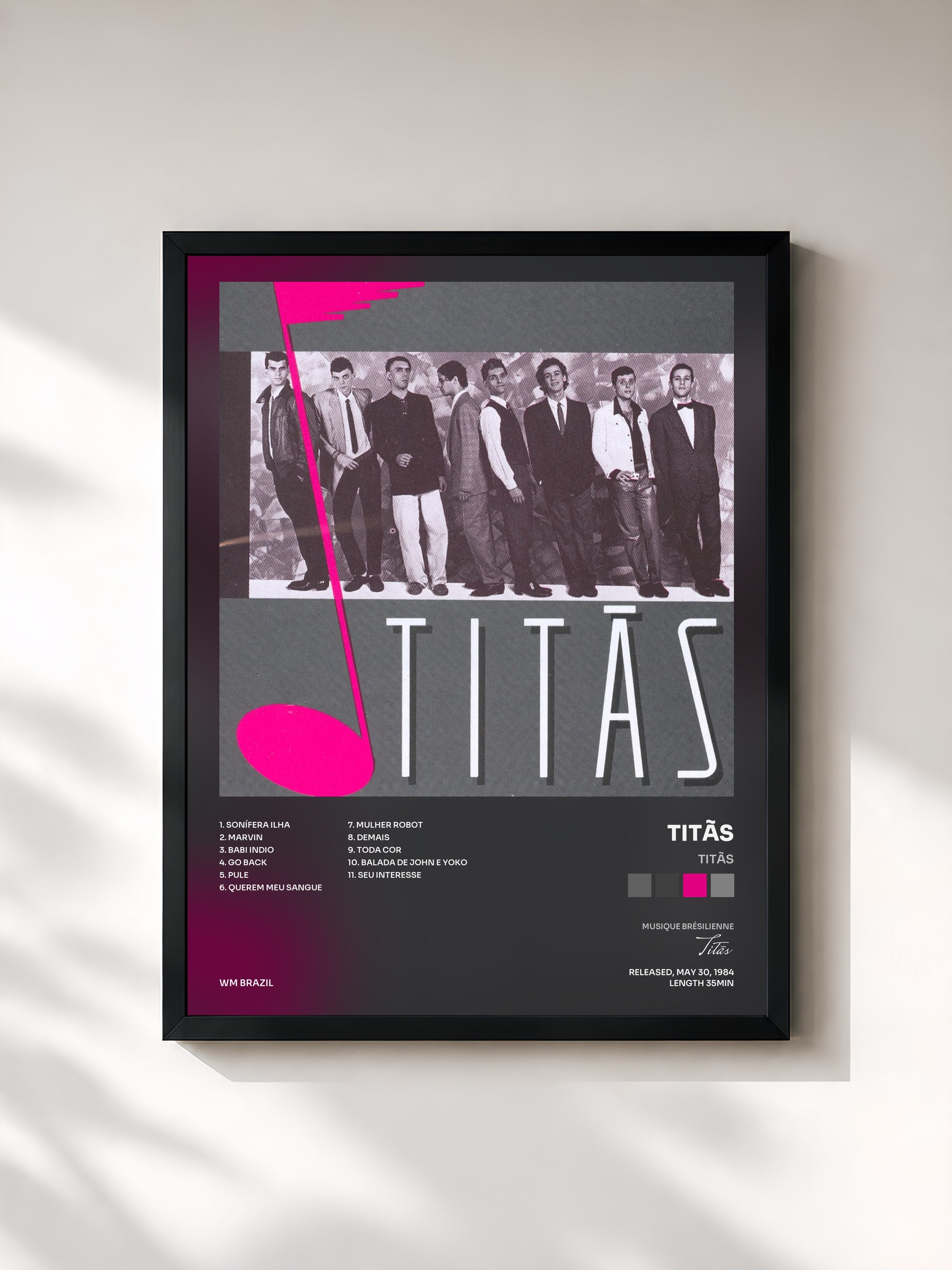 #noir Tableau de l'album Titãs de Titãs, cadre noir, imprimé et encadré en France