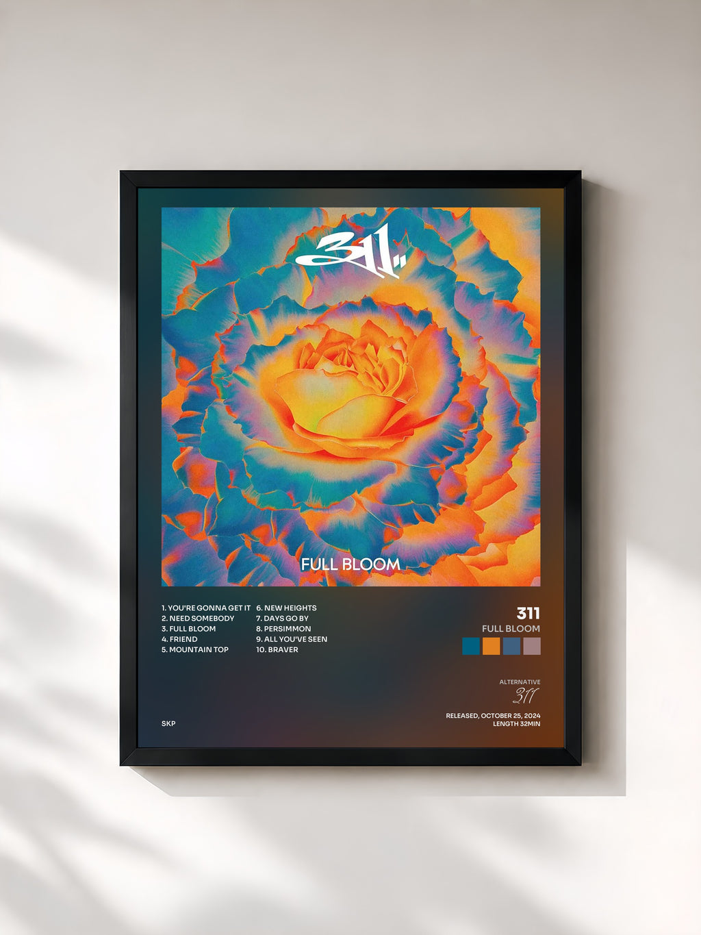 #noir Tableau de l'album Full Bloom de 311, cadre noir, imprimé et encadré en France