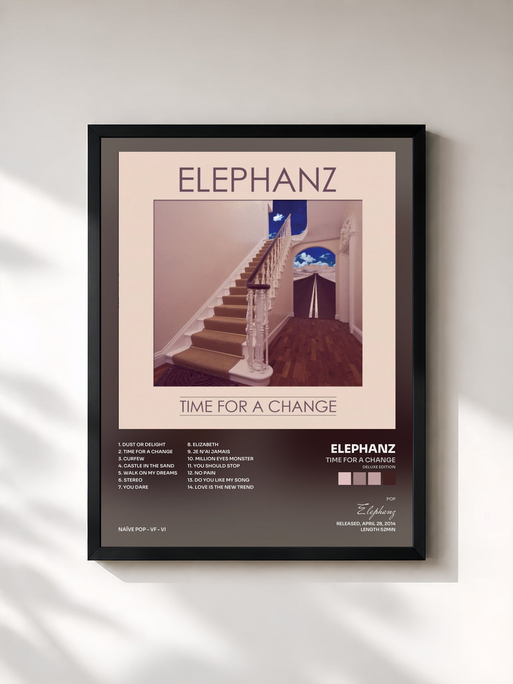 #noir Tableau de l'album TIME FOR A CHANGE (Deluxe Edition) de Elephanz, cadre noir, imprimé et encadré en France