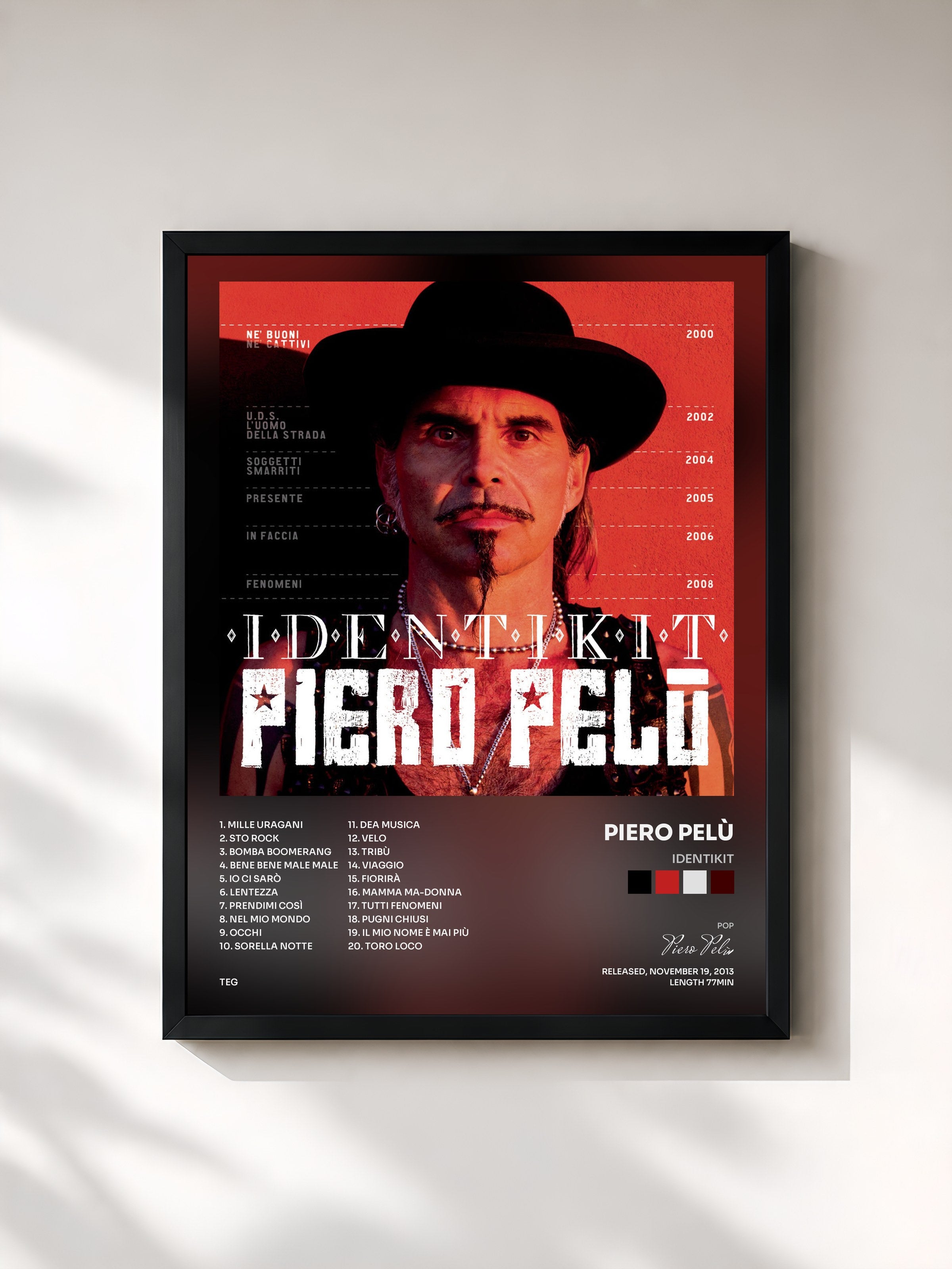 #noir Tableau de l'album Identikit de Piero Pelù, cadre noir, imprimé et encadré en France