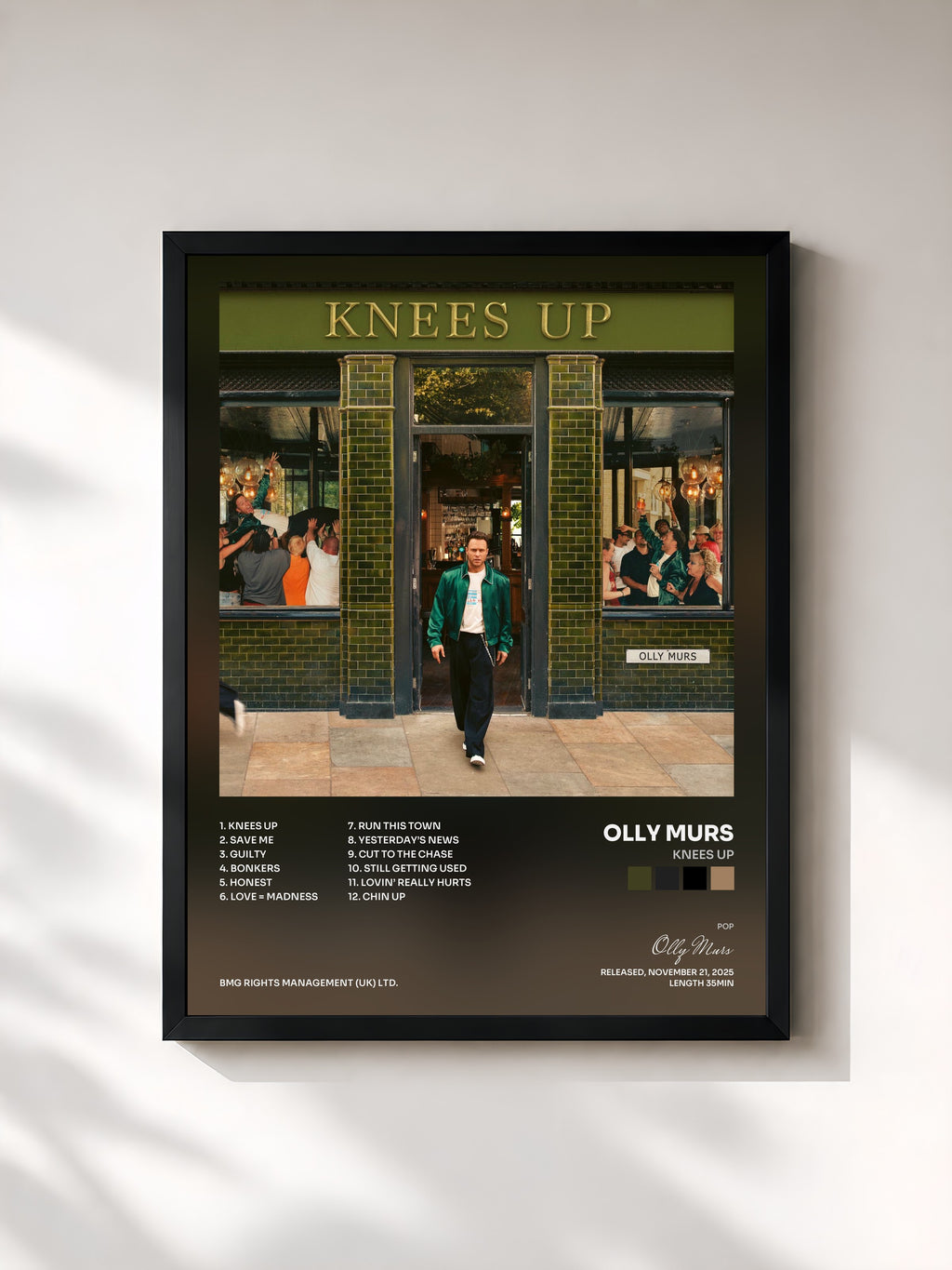 #noir Tableau de l'album Knees Up de Olly Murs, cadre noir, imprimé et encadré en France