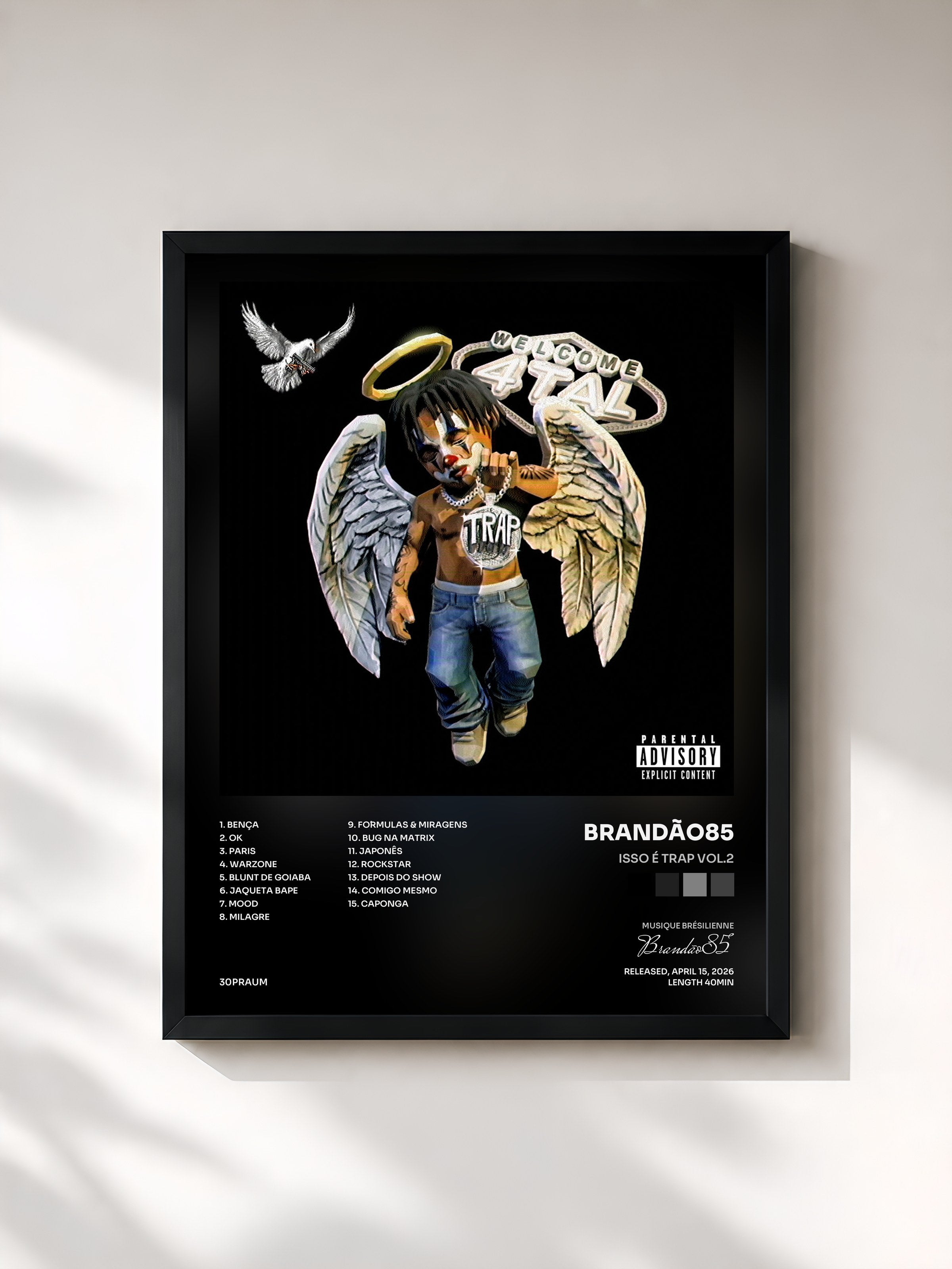 #noir Tableau de l'album ISSO É TRAP VOL.2 de Brandão85, cadre noir, imprimé et encadré en France