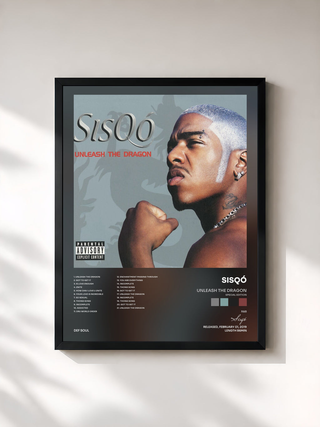 #noir Tableau de l'album Unleash The Dragon (Special Edition) de Sisqó, cadre noir, imprimé et encadré en France