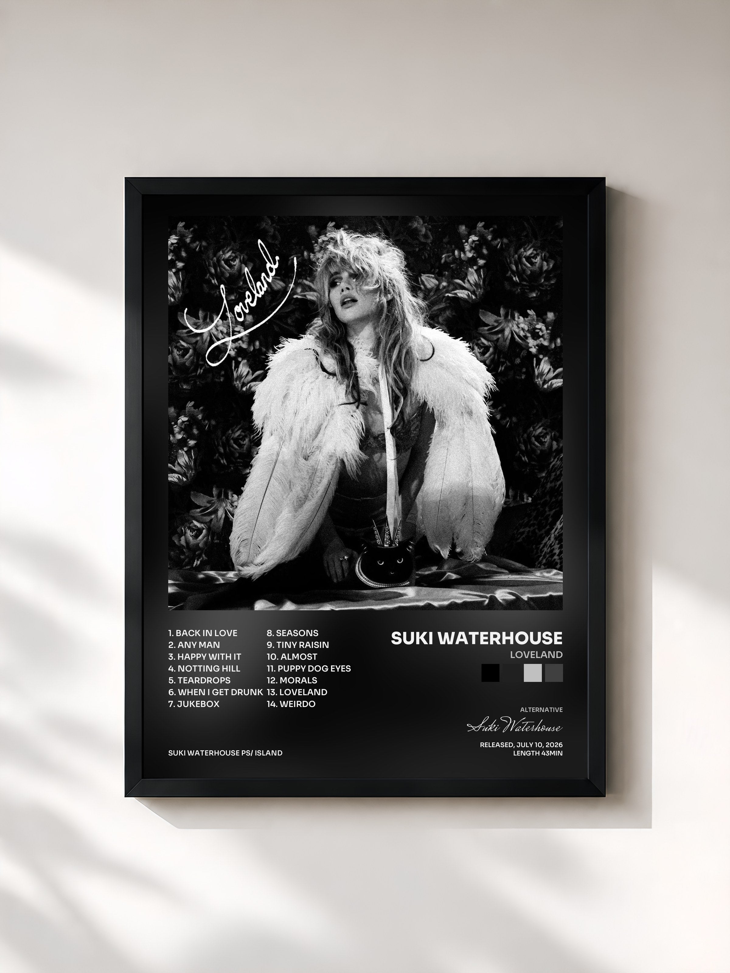 #noir Tableau de l'album Loveland de Suki Waterhouse, cadre noir, imprimé et encadré en France