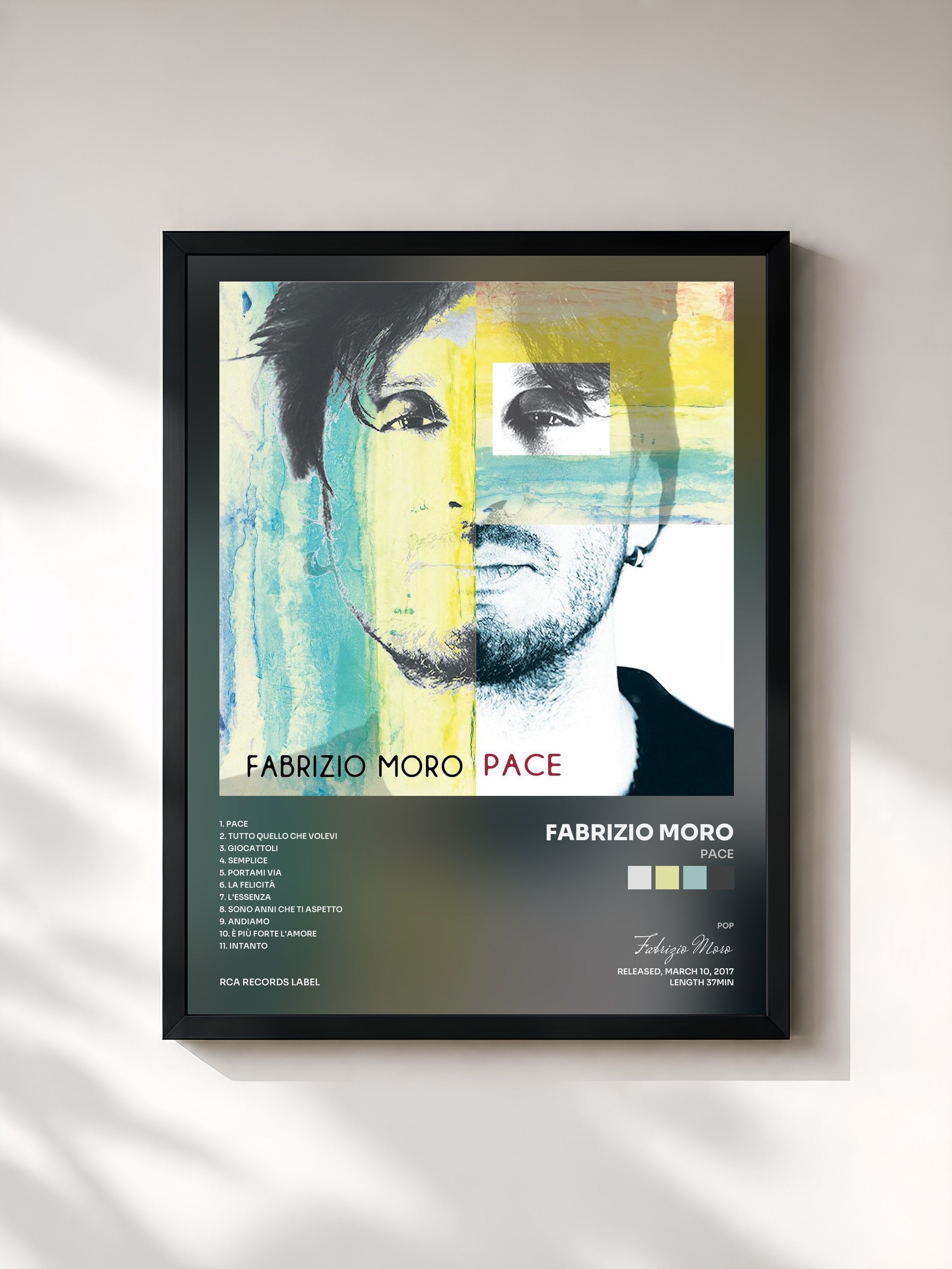 #noir Tableau de l'album Pace de Fabrizio Moro, cadre noir, imprimé et encadré en France