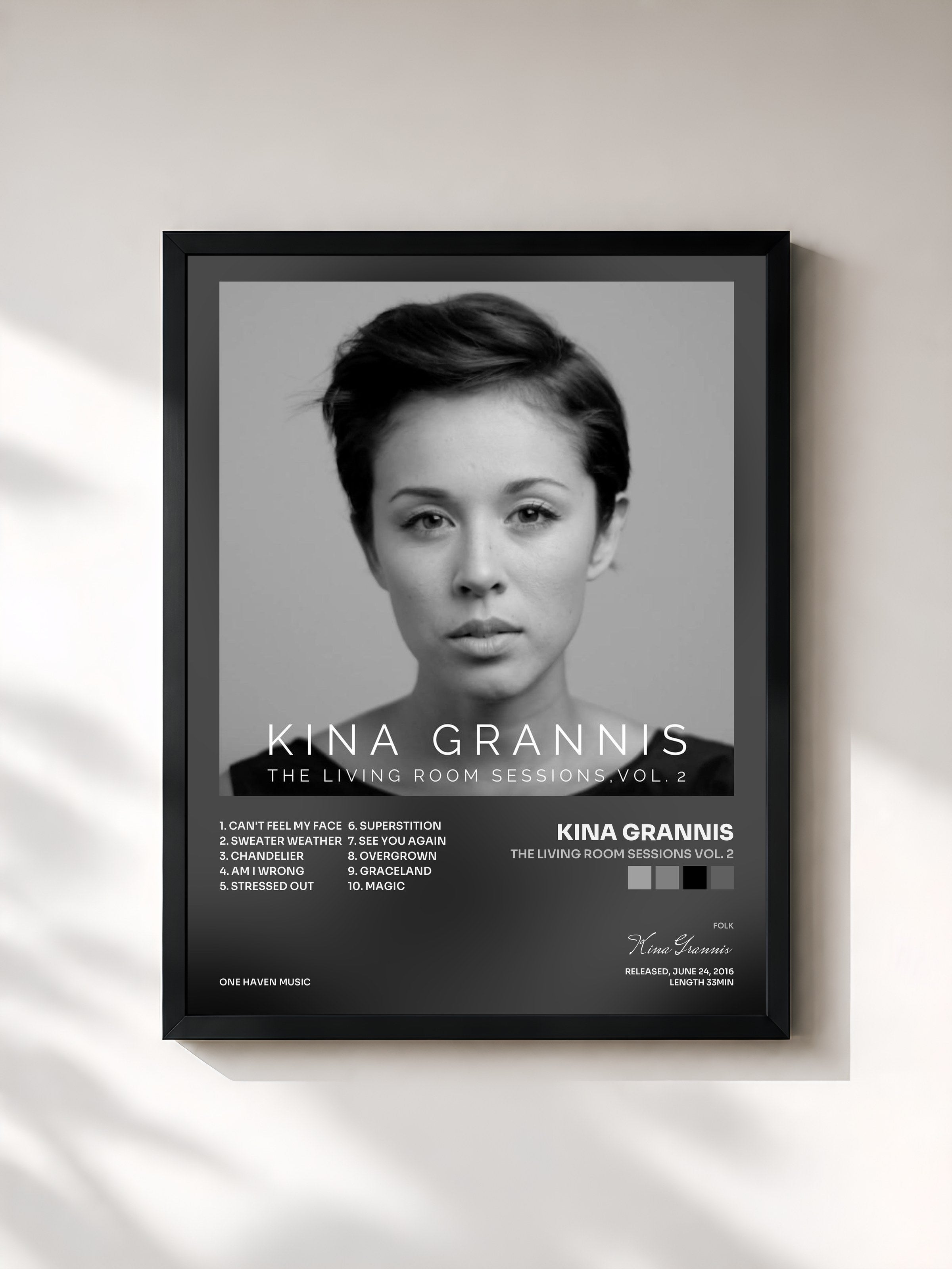 #noir Tableau de l'album The Living Room Sessions Vol. 2 de Kina Grannis, cadre noir, imprimé et encadré en France