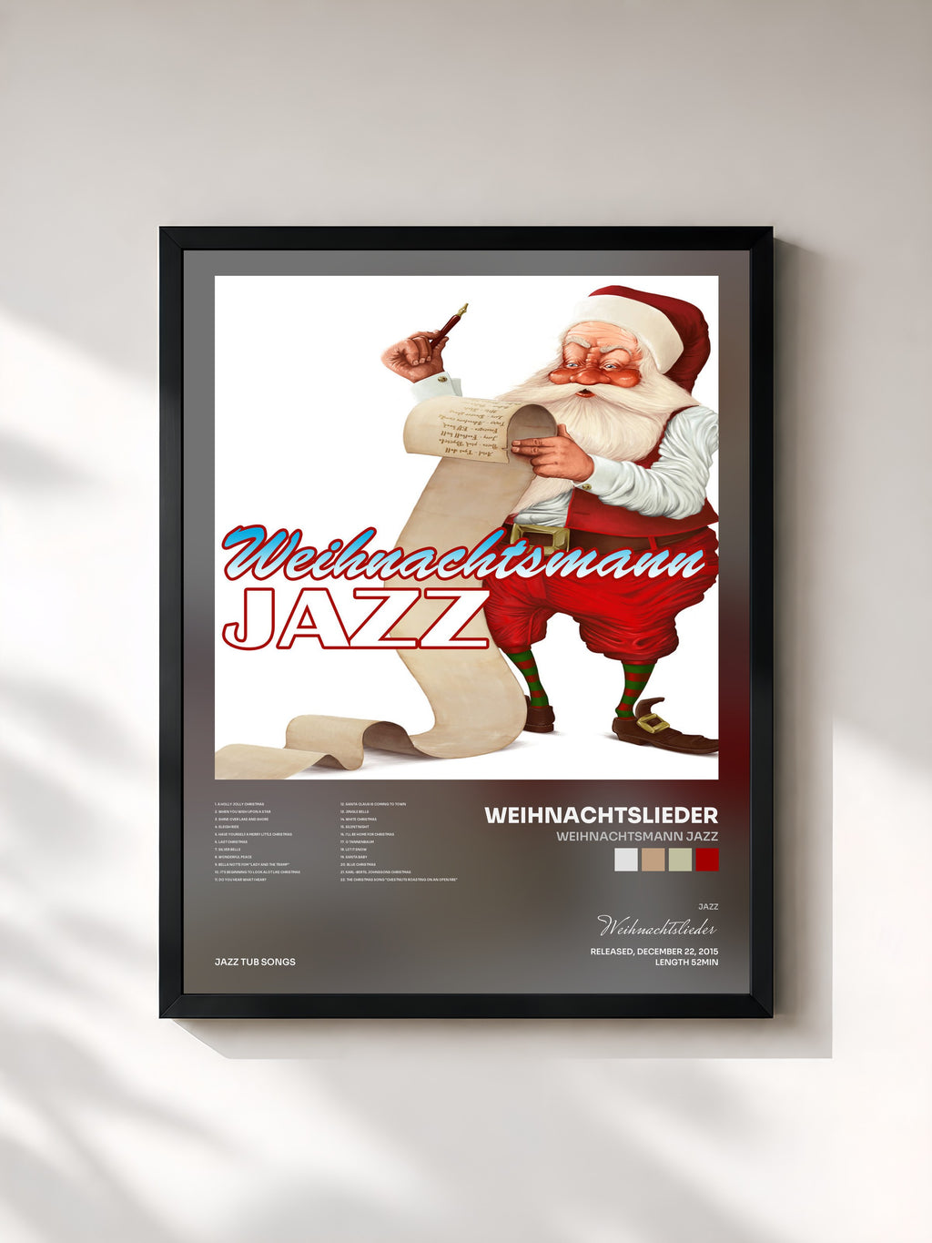 #noir Tableau de l'album Weihnachtsmann Jazz de Weihnachtslieder, cadre noir, imprimé et encadré en France