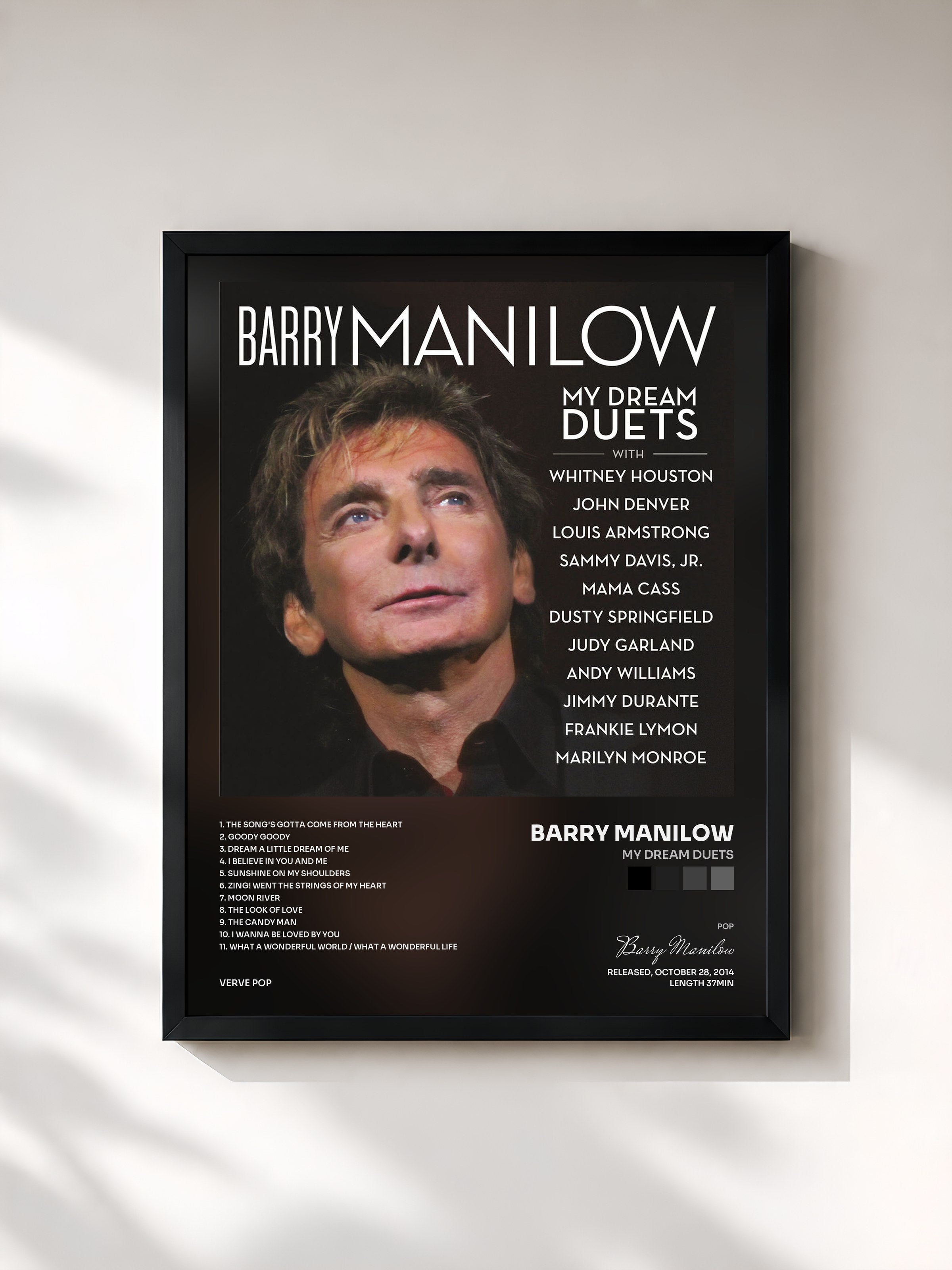 #noir Tableau de l'album My Dream Duets de Barry Manilow, cadre noir, imprimé et encadré en France