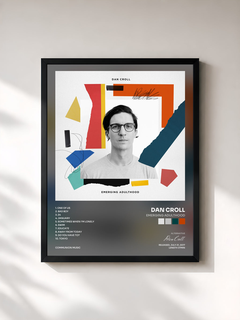 #noir Tableau de l'album Emerging Adulthood de Dan Croll, cadre noir, imprimé et encadré en France