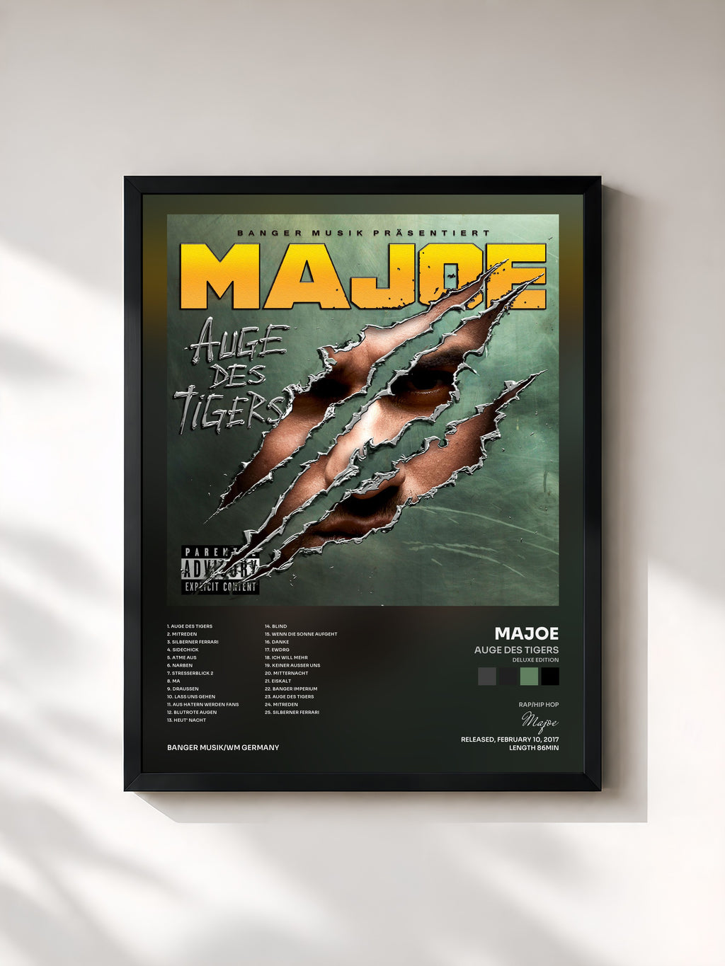 #noir Tableau de l'album Auge des Tigers (Deluxe Edition) de Majoe, cadre noir, imprimé et encadré en France