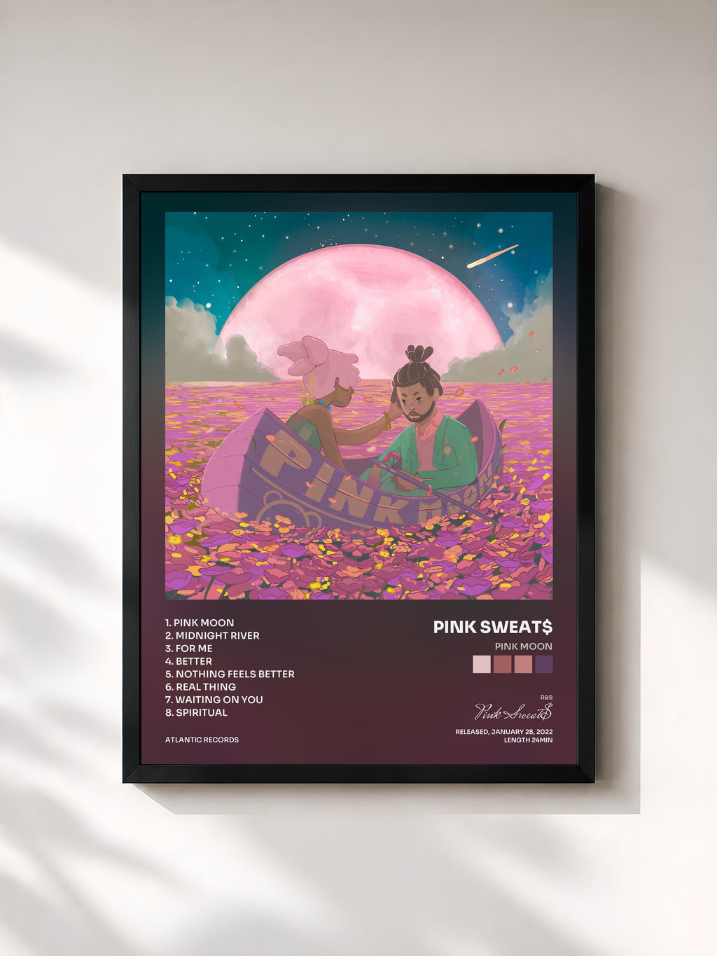 #noir Tableau de l'album Pink Moon de Pink Sweat$, cadre noir, imprimé et encadré en France