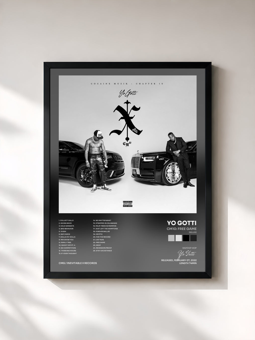 #noir Tableau de l'album CM10: Free Game (Deluxe) de Yo Gotti, cadre noir, imprimé et encadré en France