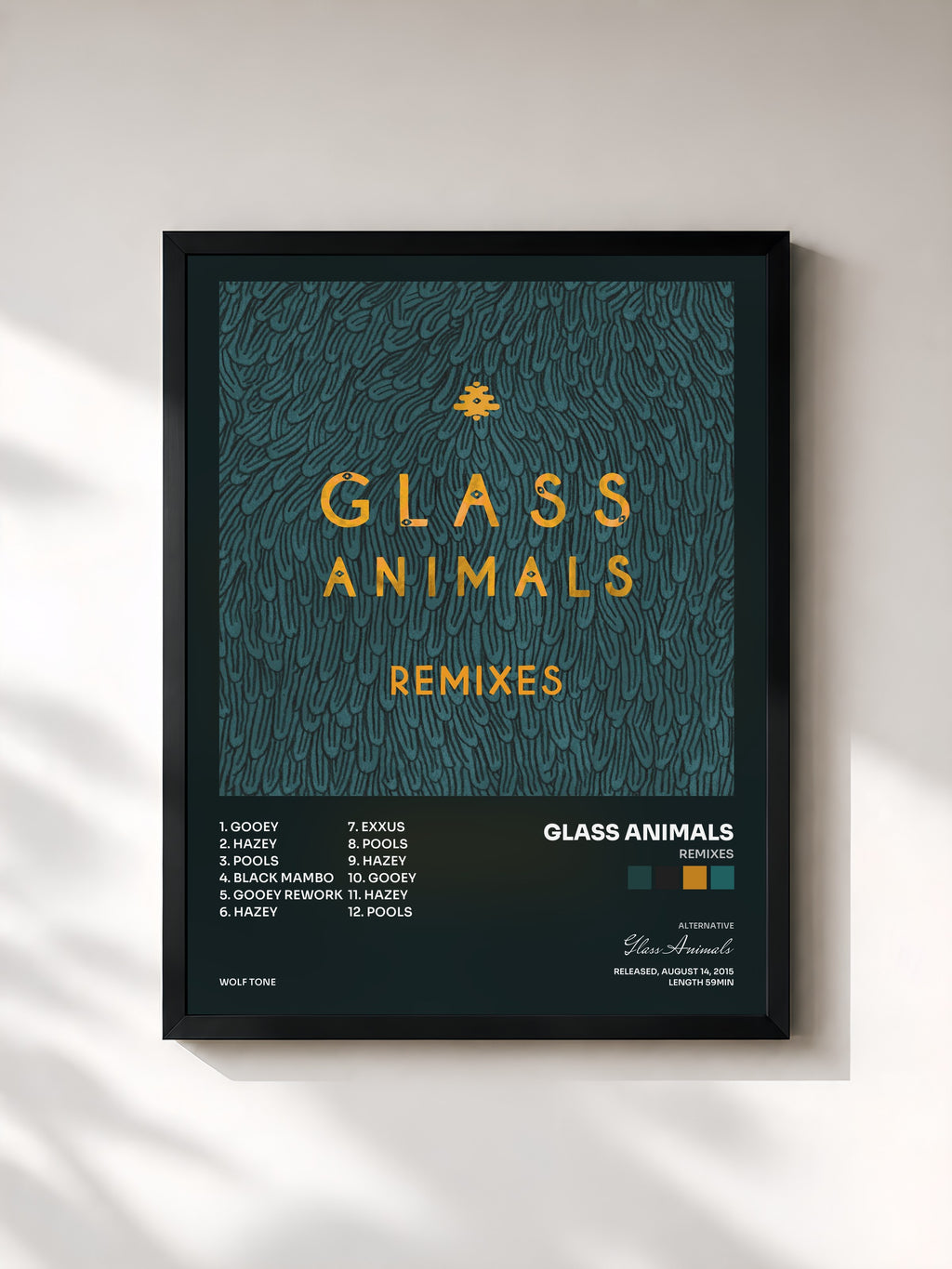 #noir Tableau de l'album Remixes de Glass Animals, cadre noir, imprimé et encadré en France