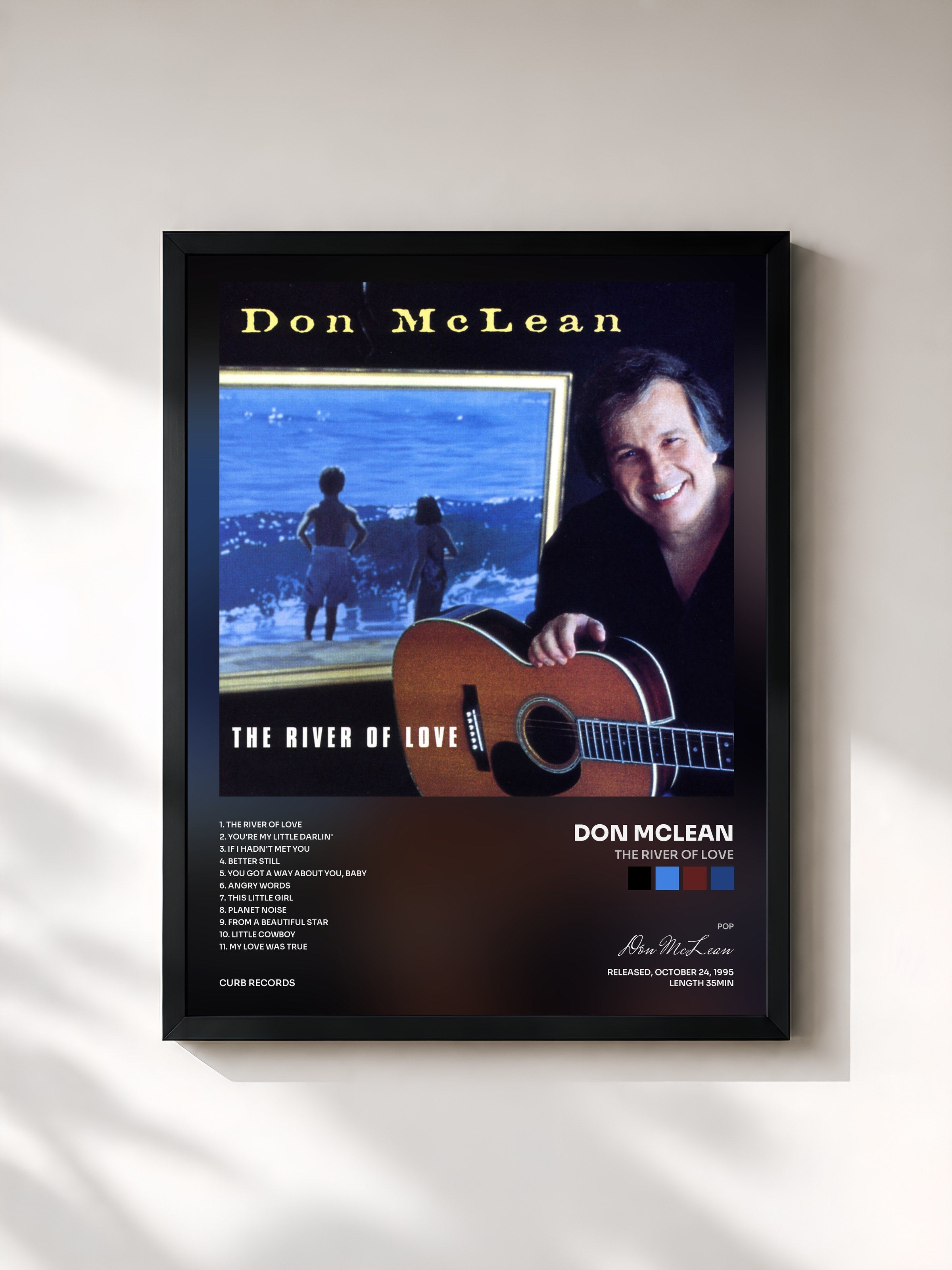 #noir Tableau de l'album The River Of Love de Don McLean, cadre noir, imprimé et encadré en France