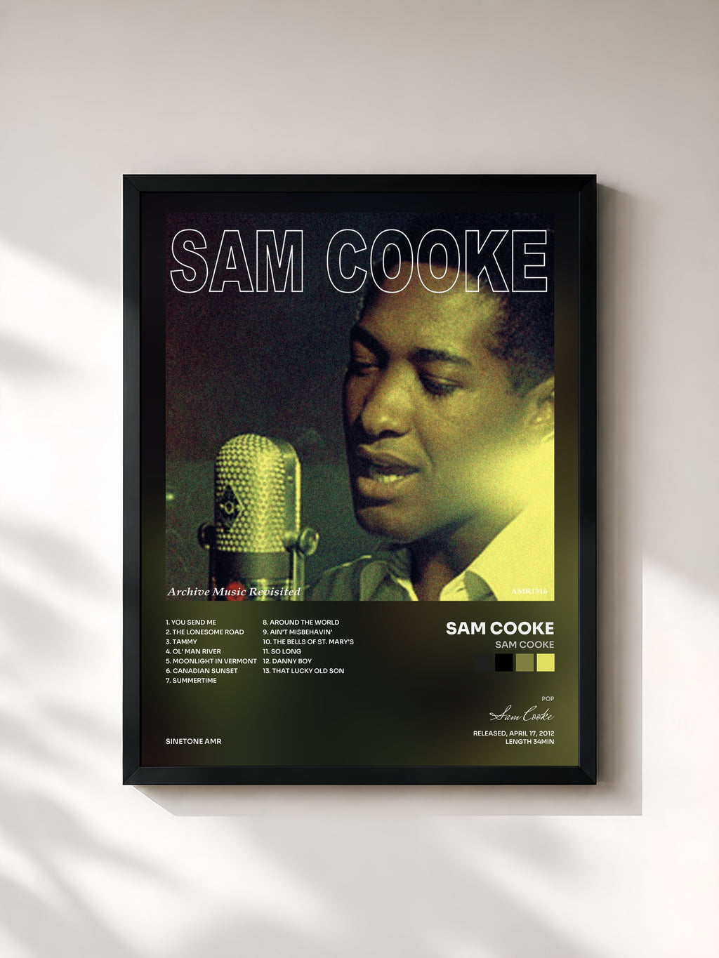 #noir Tableau de l'album Sam Cooke de Sam Cooke, cadre noir, imprimé et encadré en France