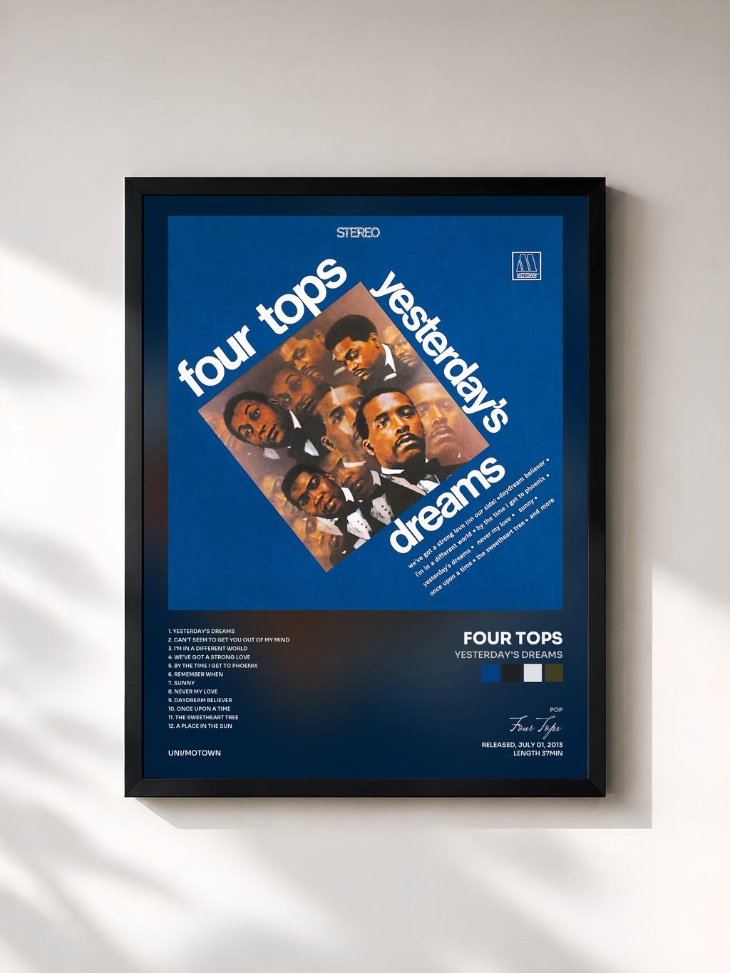 #noir Tableau de l'album Yesterday's Dreams de Four Tops, cadre noir, imprimé et encadré en France