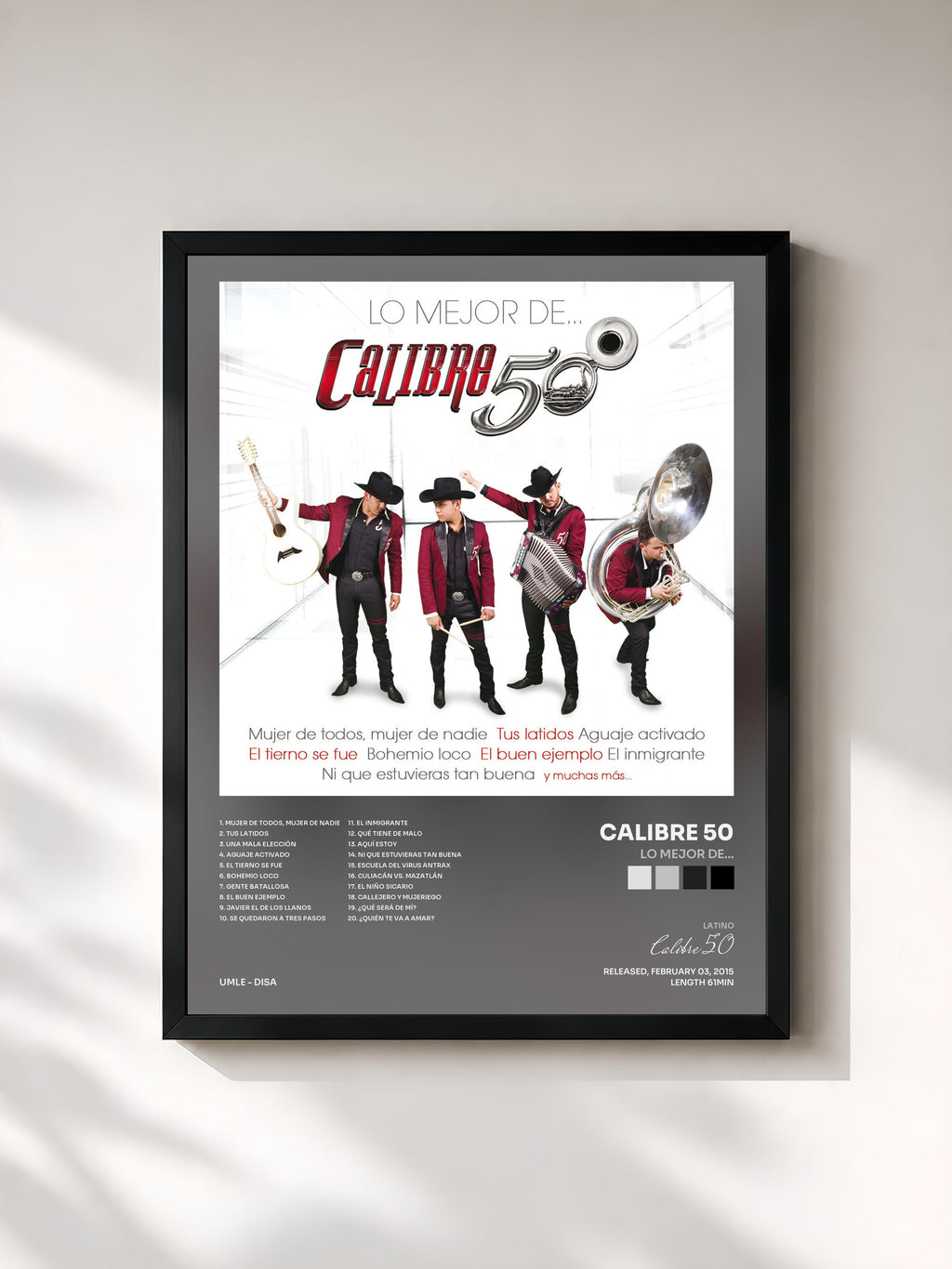 #noir Tableau de l'album Lo Mejor De... de Calibre 50, cadre noir, imprimé et encadré en France