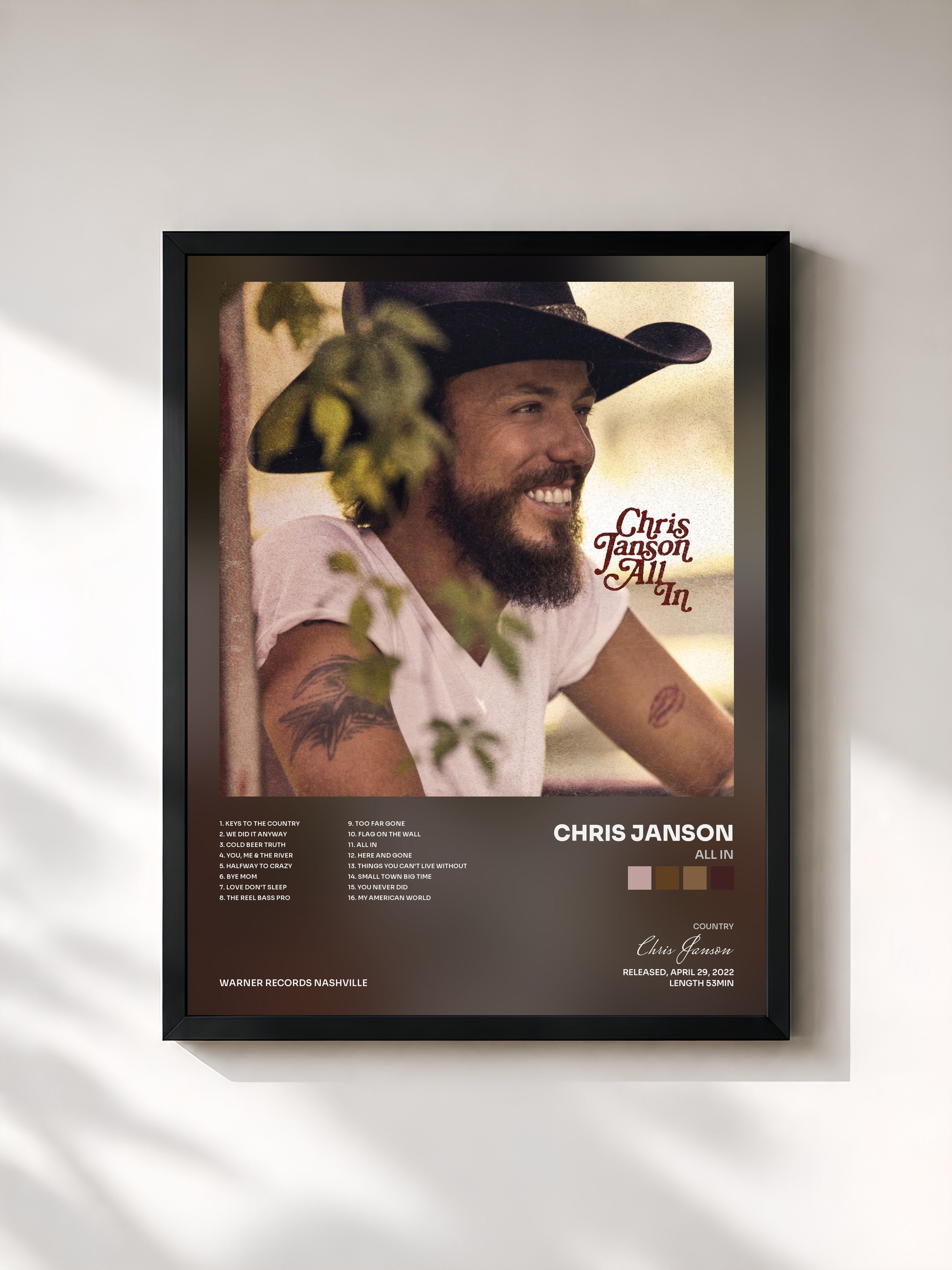 #noir Tableau de l'album All In de Chris Janson, cadre noir, imprimé et encadré en France