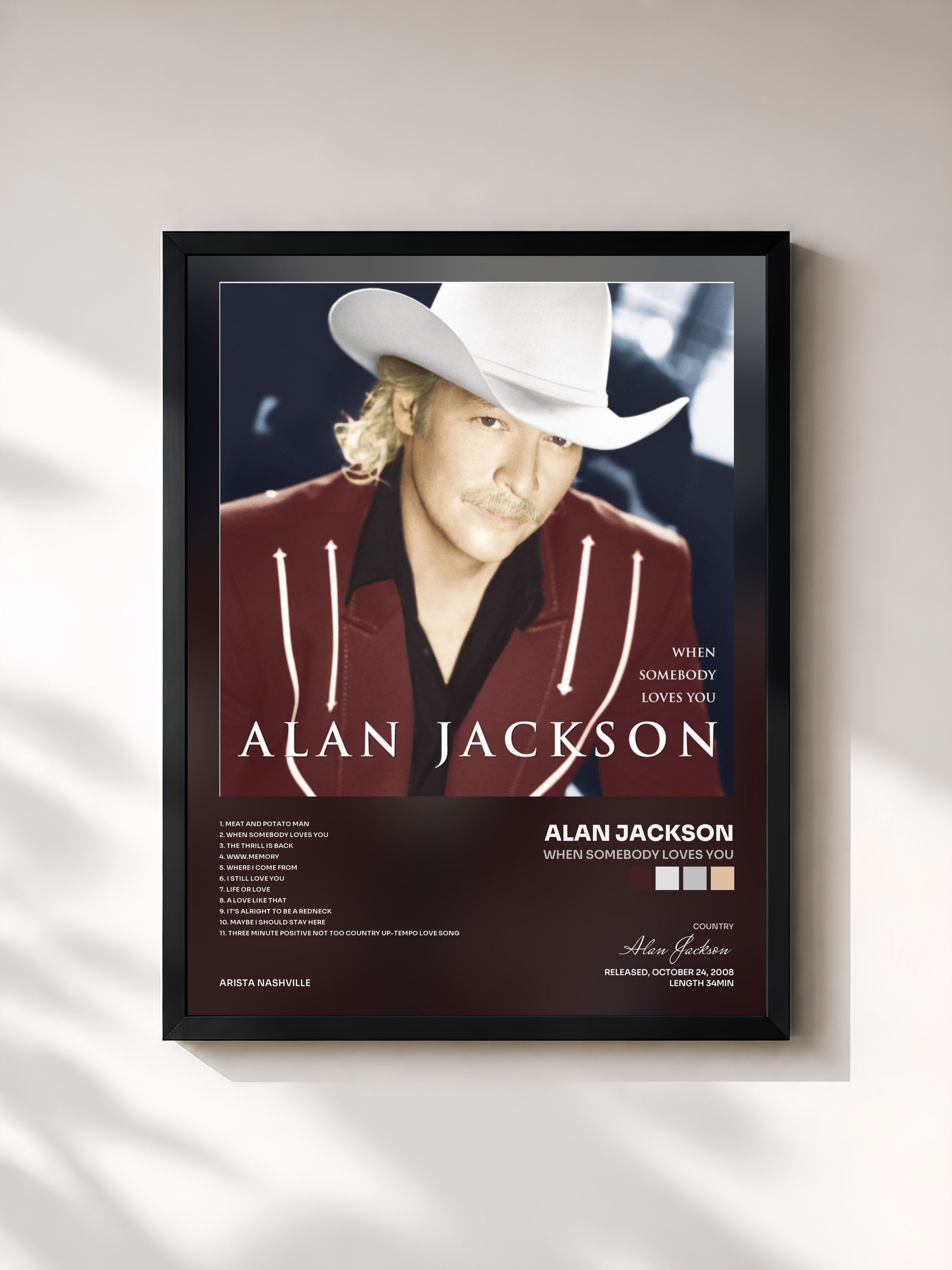#noir Tableau de l'album When Somebody Loves You de Alan Jackson, cadre noir, imprimé et encadré en France