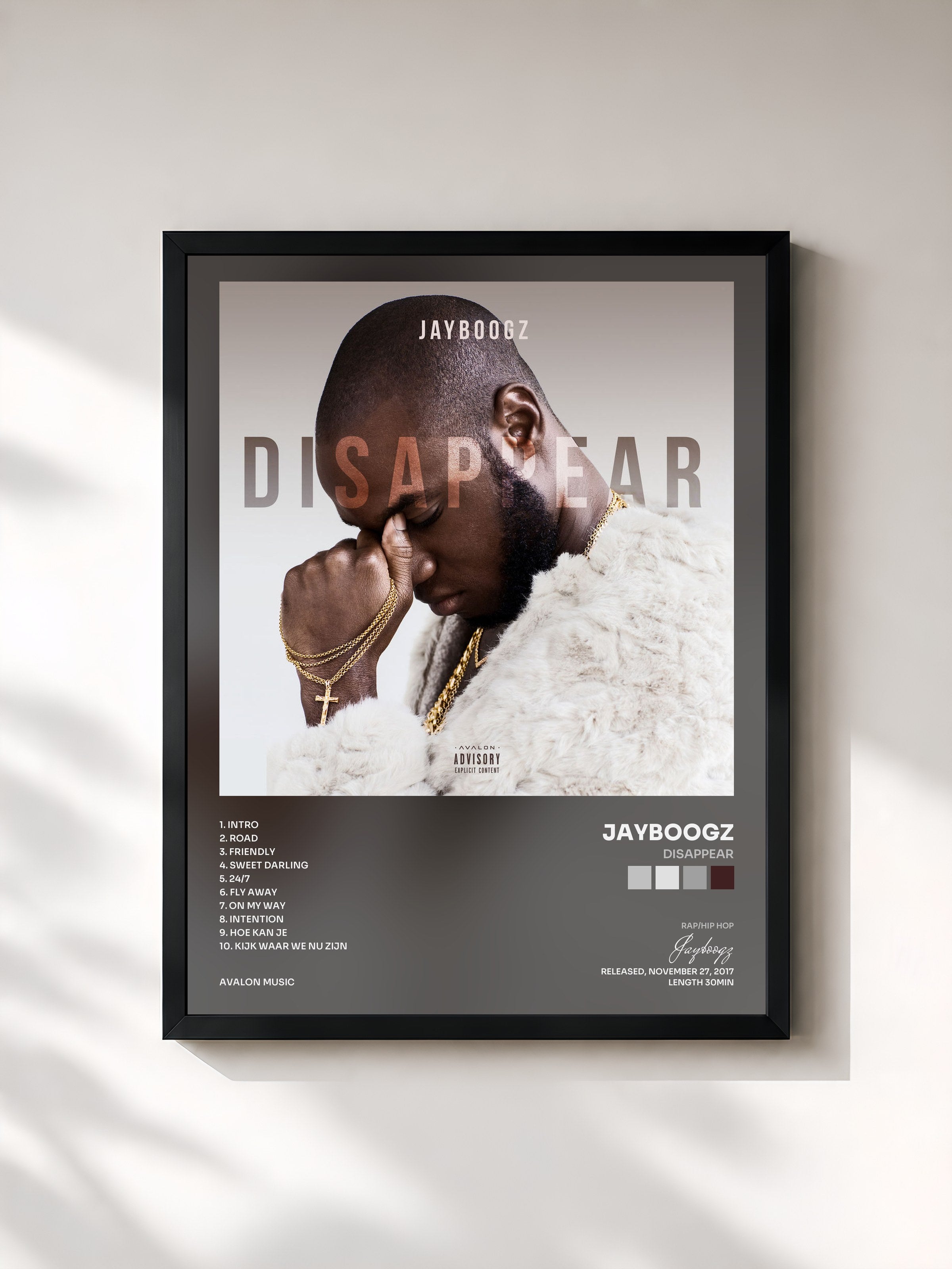 #noir Tableau de l'album Disappear de Jayboogz, cadre noir, imprimé et encadré en France
