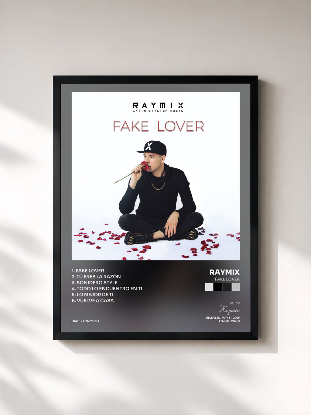 #noir Tableau de l'album Fake Lover de Raymix, cadre noir, imprimé et encadré en France