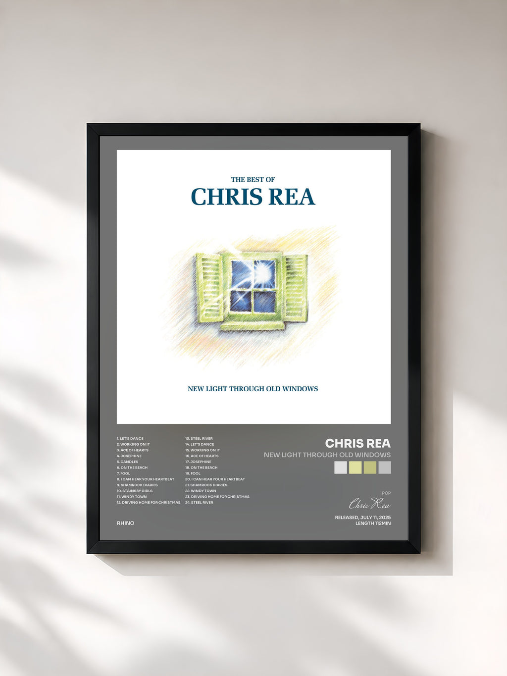 #noir Tableau de l'album New Light Through Old Windows de Chris Rea, cadre noir, imprimé et encadré en France