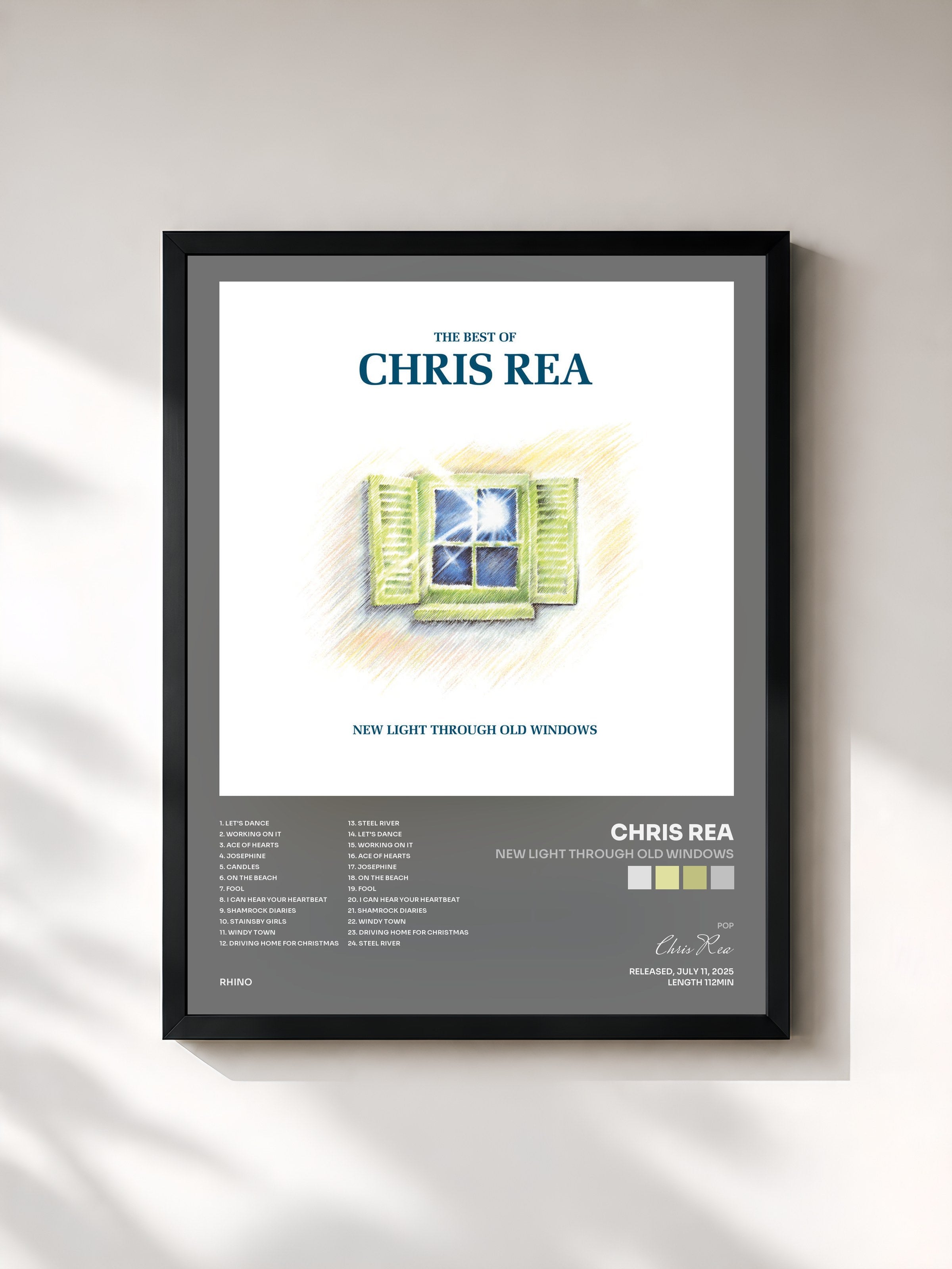 #noir Tableau de l'album New Light Through Old Windows de Chris Rea, cadre noir, imprimé et encadré en France