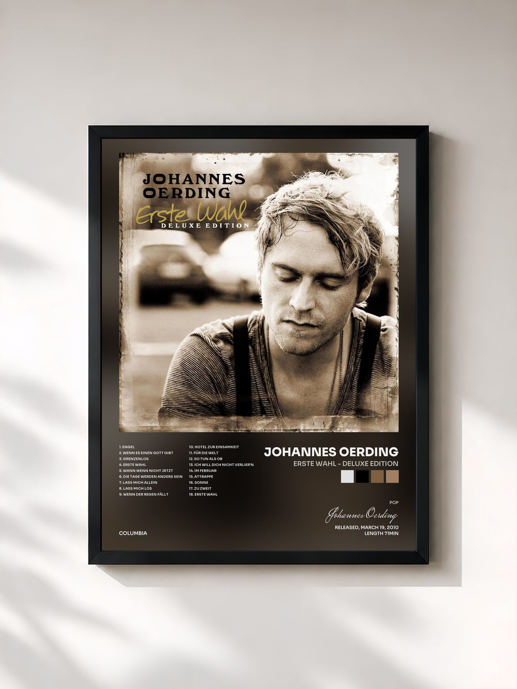 #noir Tableau de l'album Erste Wahl - Deluxe Edition de Johannes Oerding, cadre noir, imprimé et encadré en France