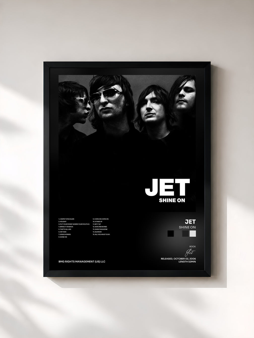 #noir Tableau de l'album Shine On de Jet, cadre noir, imprimé et encadré en France
