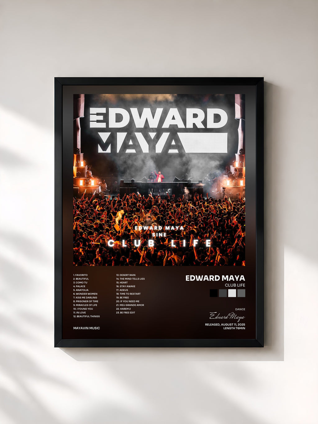 #noir Tableau de l'album Club Life de Edward Maya, cadre noir, imprimé et encadré en France