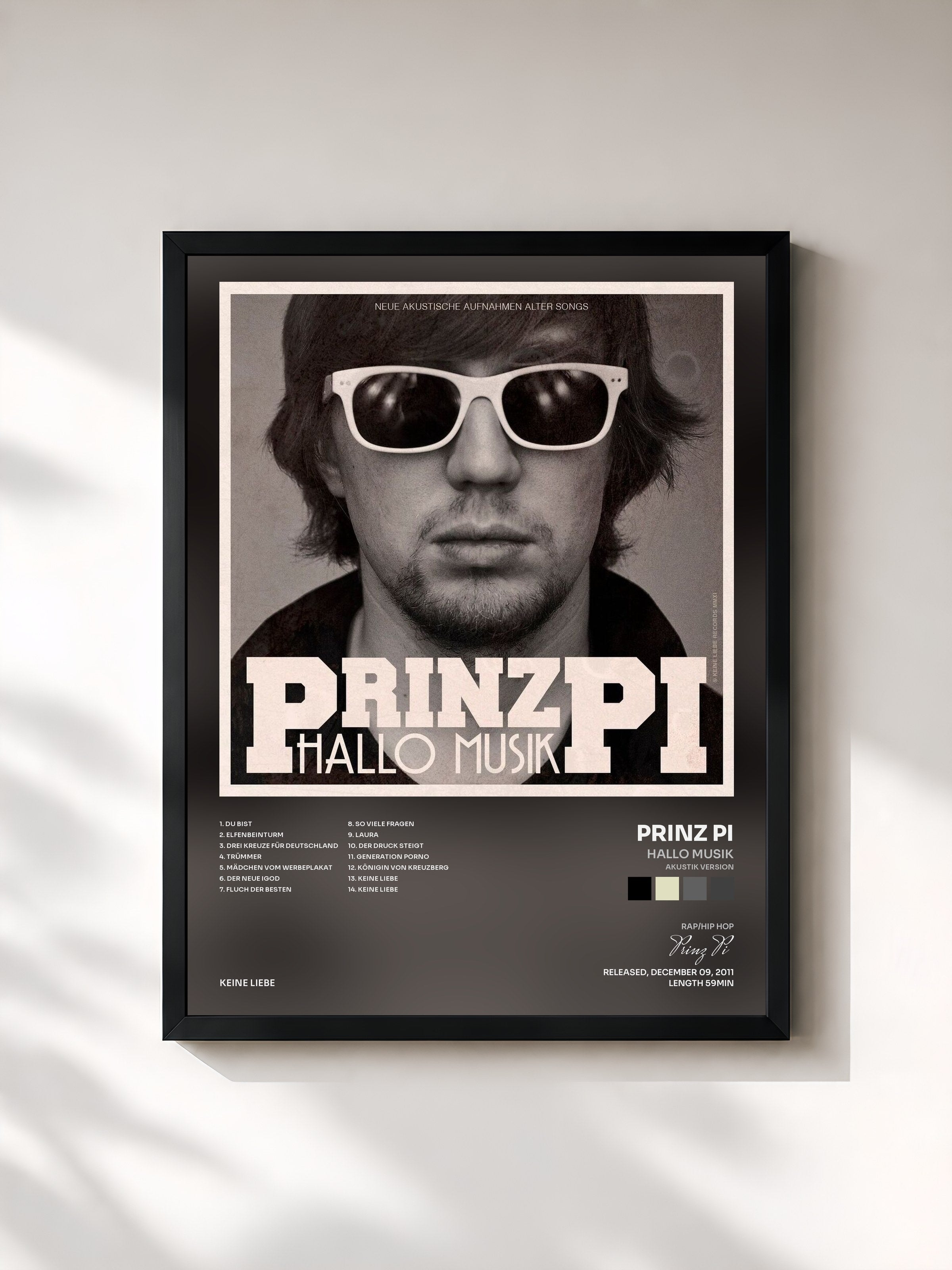 #noir Tableau de l'album Hallo Musik (Akustik Version) de Prinz Pi, cadre noir, imprimé et encadré en France